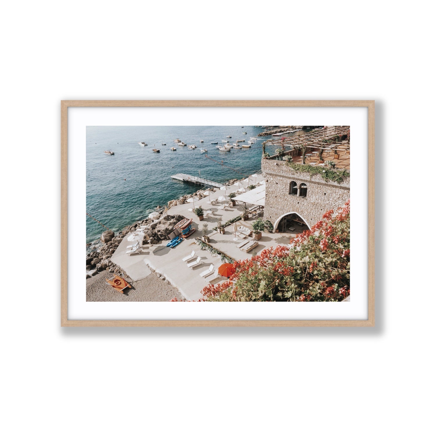 Floral Fortress fine art print, Amalfi, Italy, Extra Large, Natural Oak Frame · Matboard, Fine Art Print