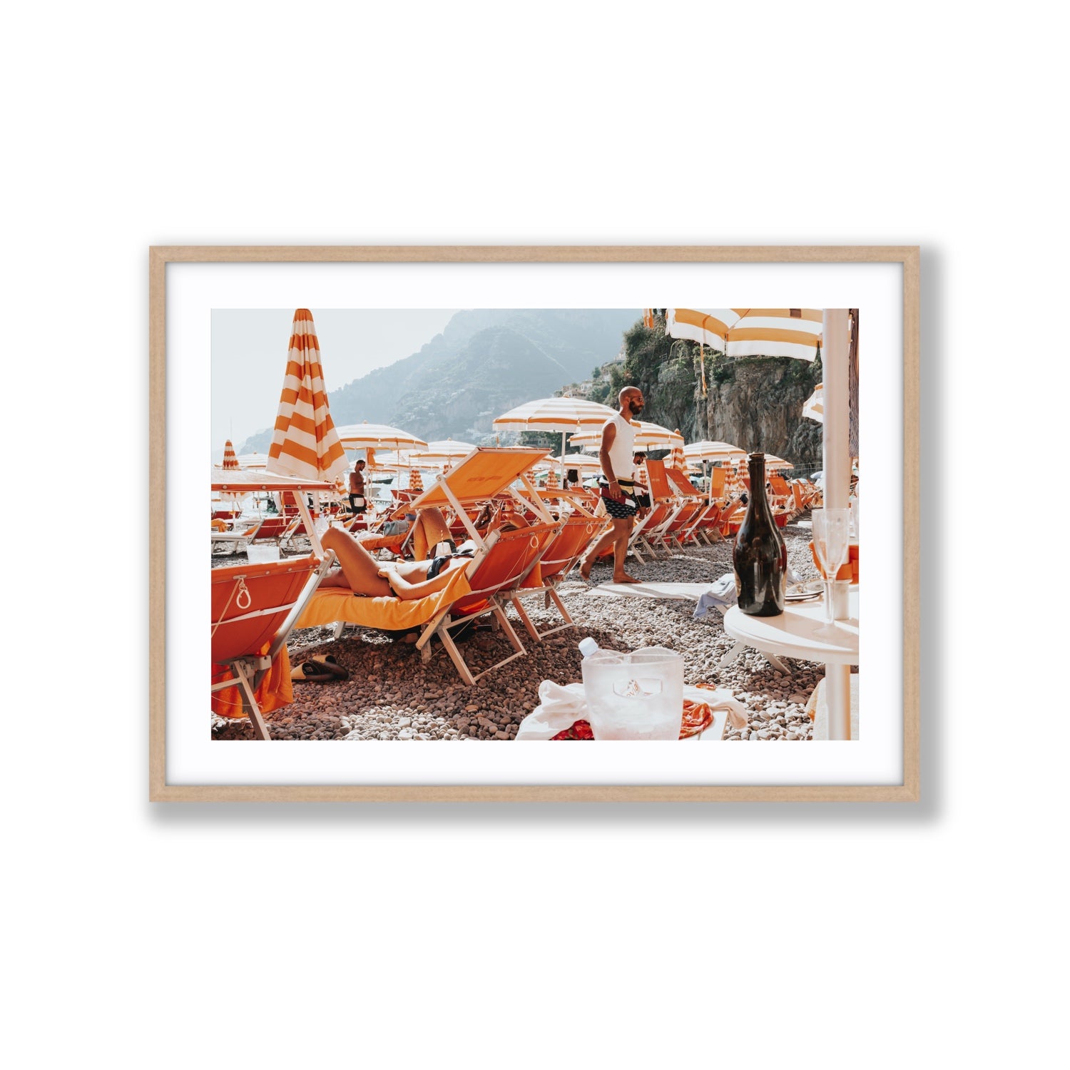 Zesty Shade Positano wall art Extra Large fine art print in natural oak frame with matboard