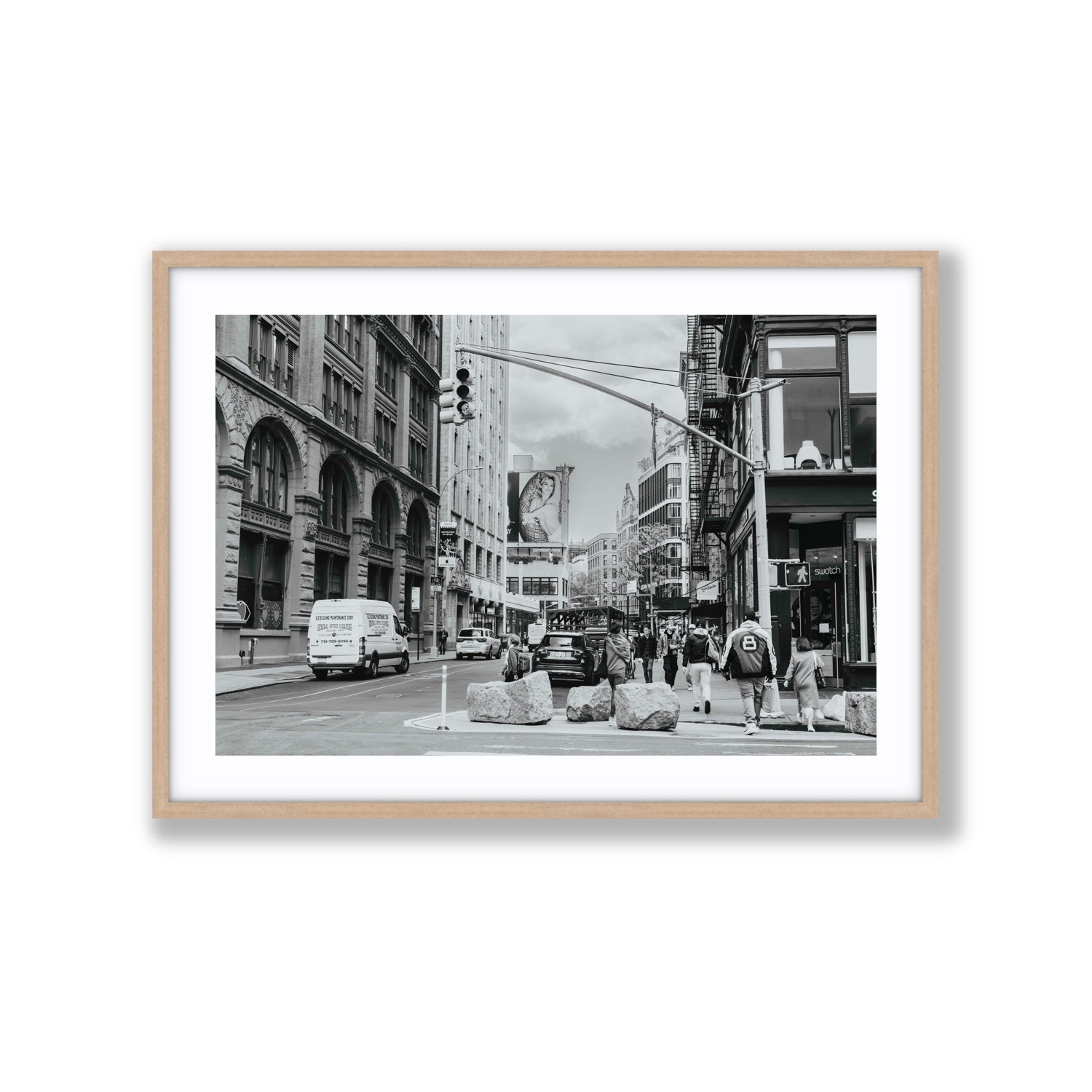 Inkwell Metropolis New York NYC Black & White wall art Extra Large fine art print in natural oak frame with matboard