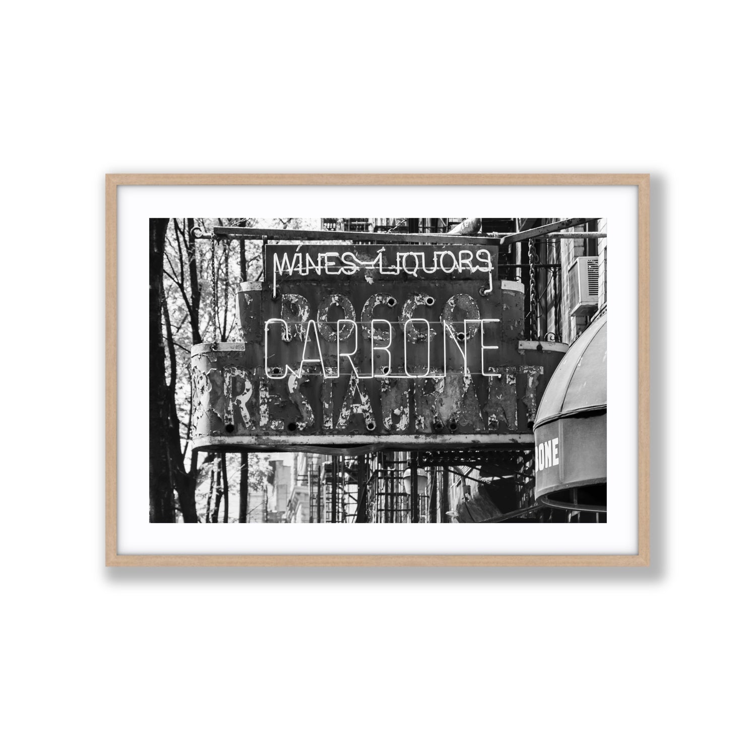 Thompson Street New York NYC Black & White wall art Extra Large fine art print in natural oak frame with matboard