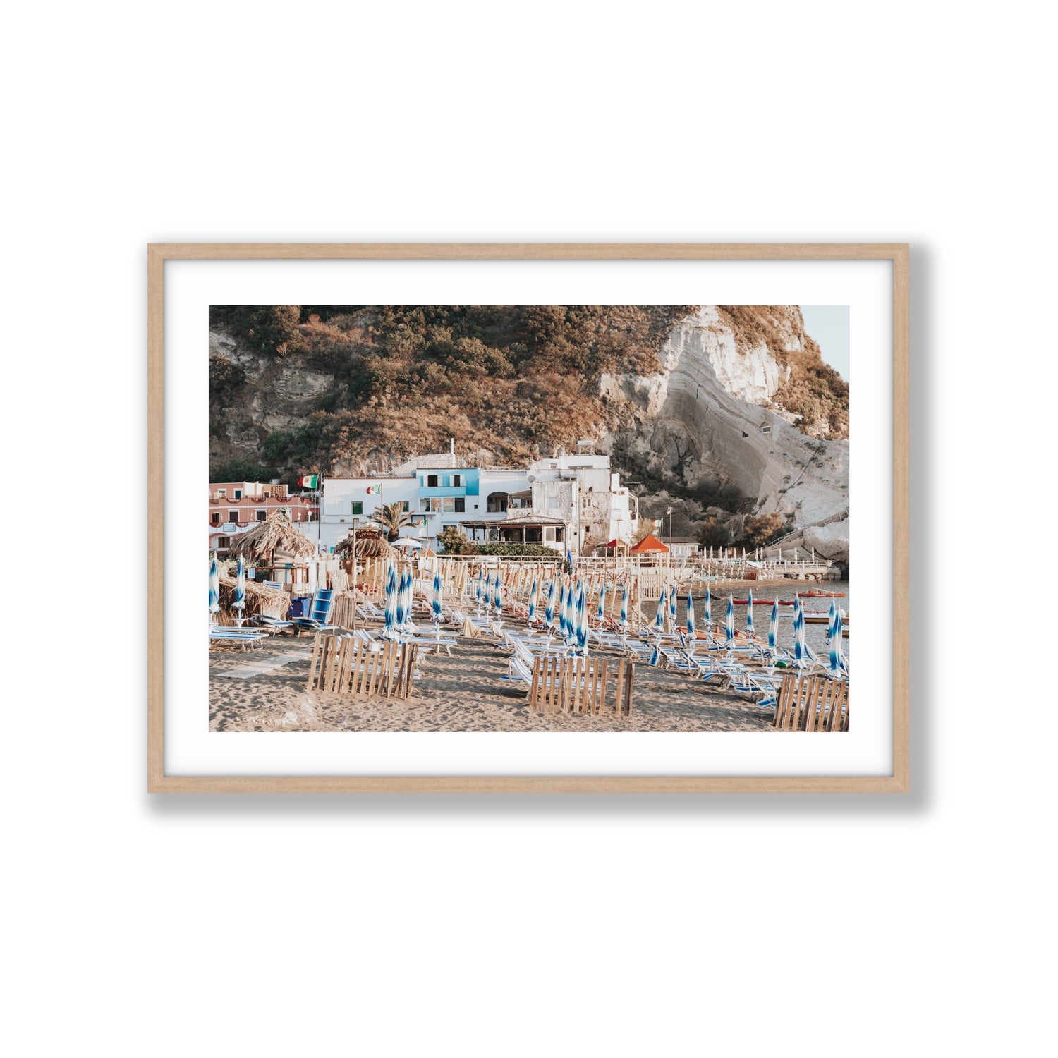 Sant' Angelo Ischia Italian coastal wall art Extra Large fine art print in natural oak frame with matboard