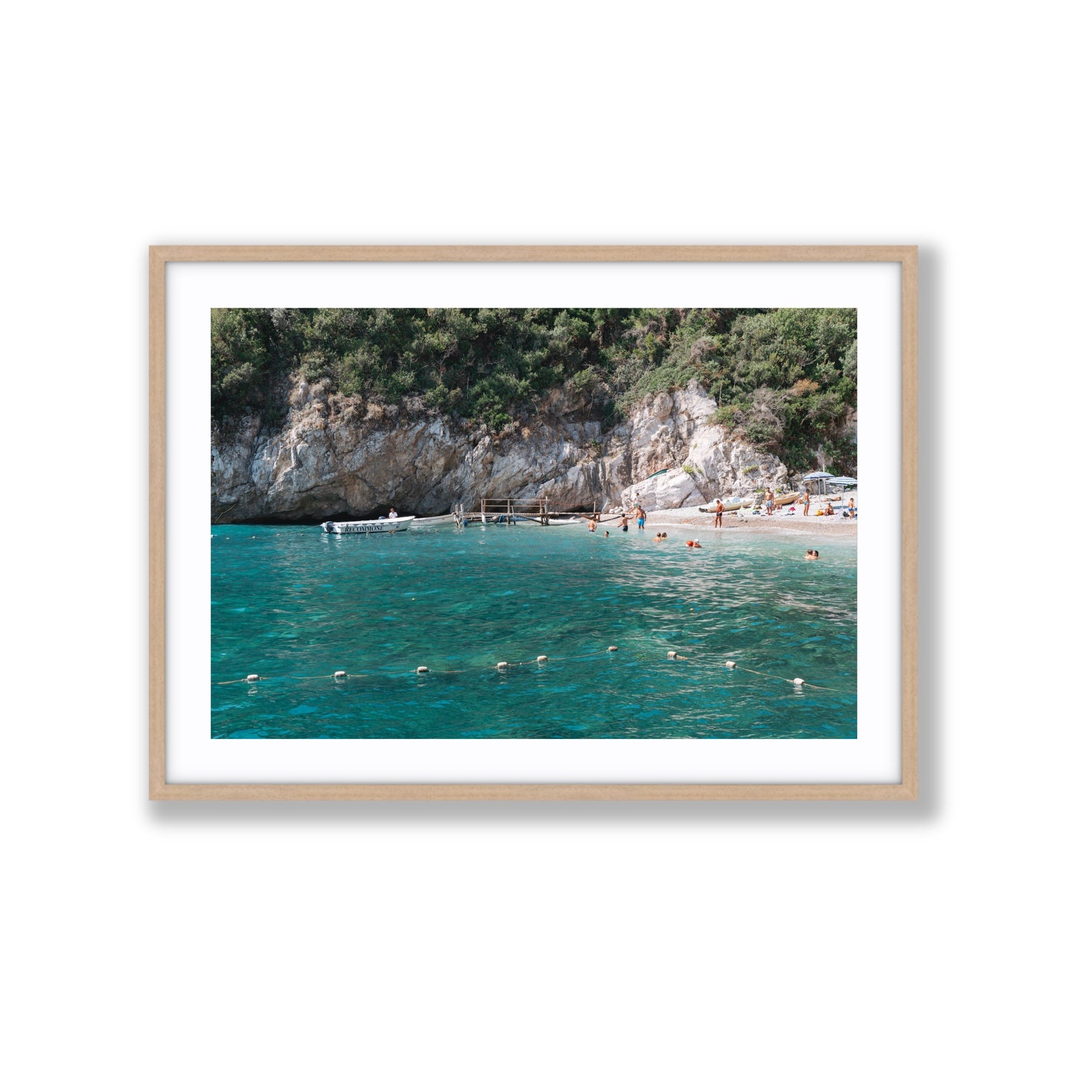 Azure Abyss Nerano wall art Extra Large fine art print in natural oak frame with matboard