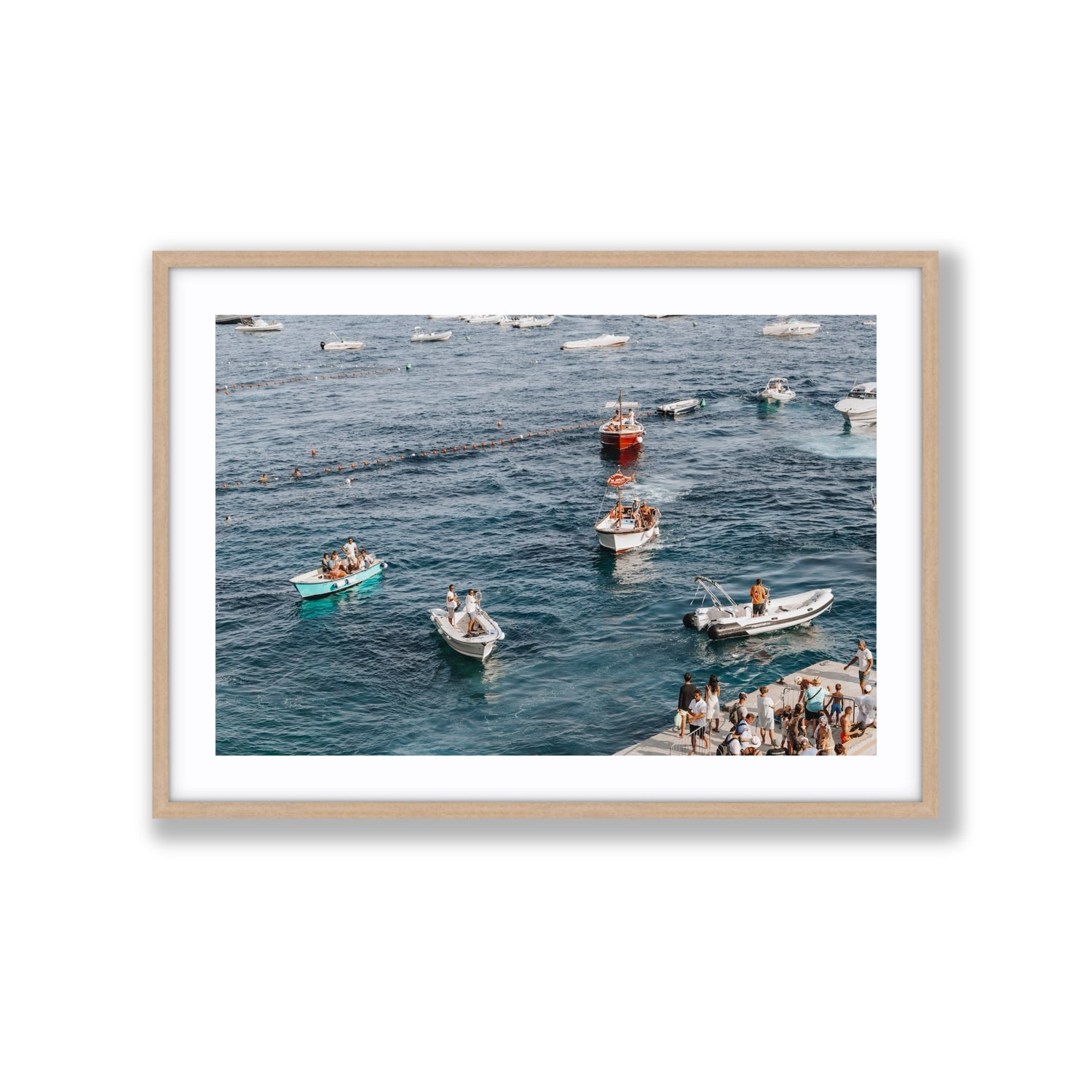 Nautical Parade Positano wall art Extra Large fine art print in natural oak frame with matboard