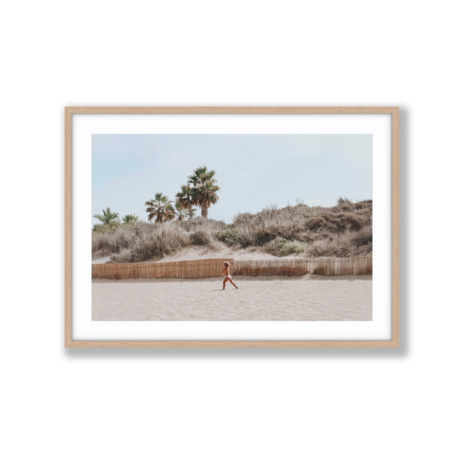 Ragazza Da Spiaggia Puglia beach Italian fine art print Extra Large fine art print in natural oak frame with matboard