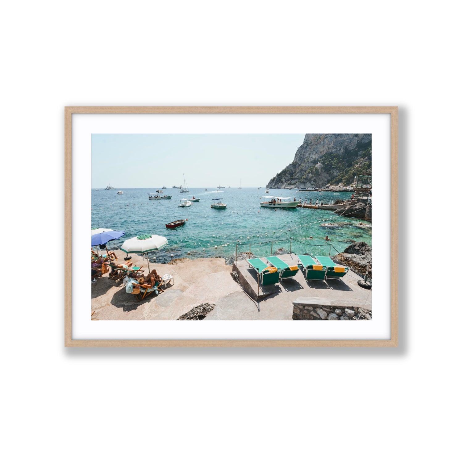 Save Me A Seat Capri Mediterranean wall art Extra Large fine art print in natural oak frame with matboard