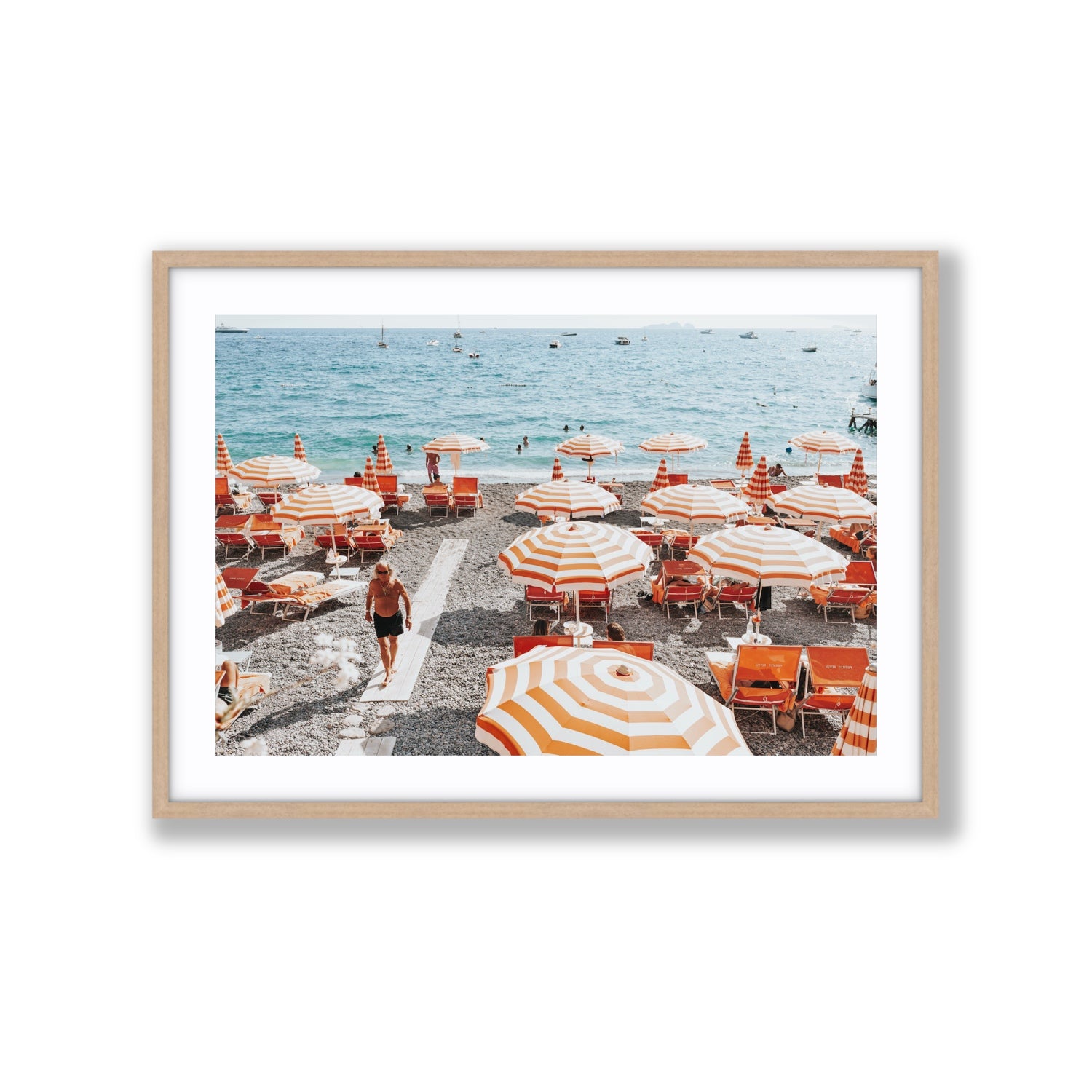 Shoreline Strut Positano wall art Extra Large fine art print in natural oak frame with matboard