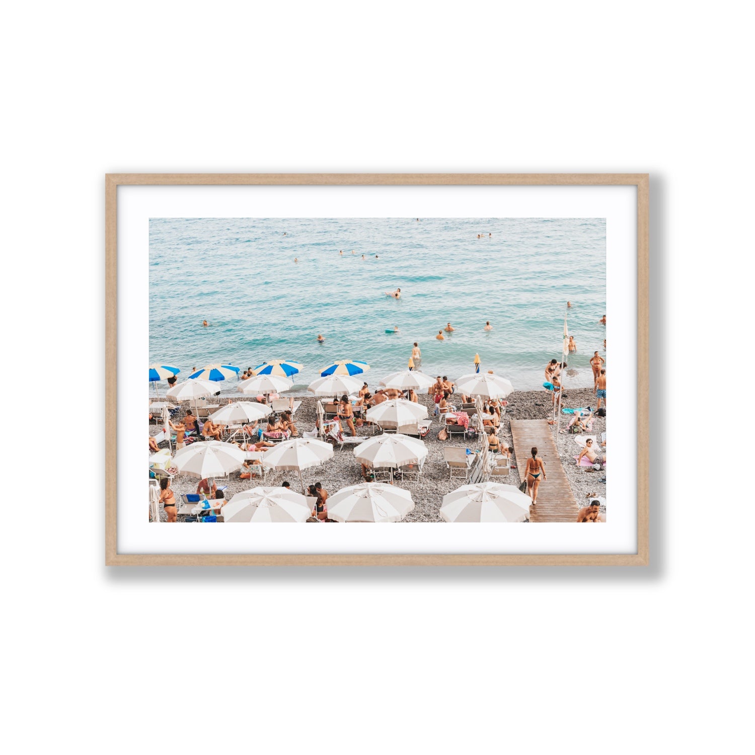Dreamscape Amalfi Italian beach wall art Extra Large fine art print in natural oak frame with matboard