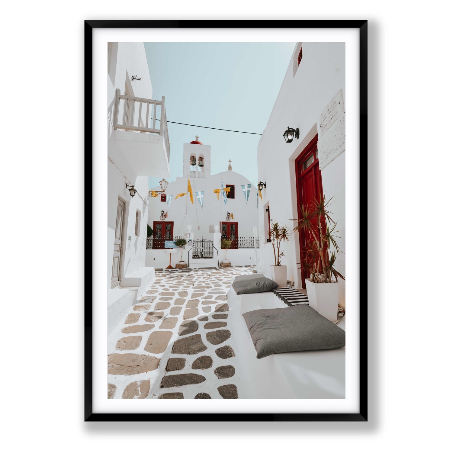 Cycladic Charm fine art print, Mykonos, Greece, Statement, Black Frame · Matboard, Fine Art Print