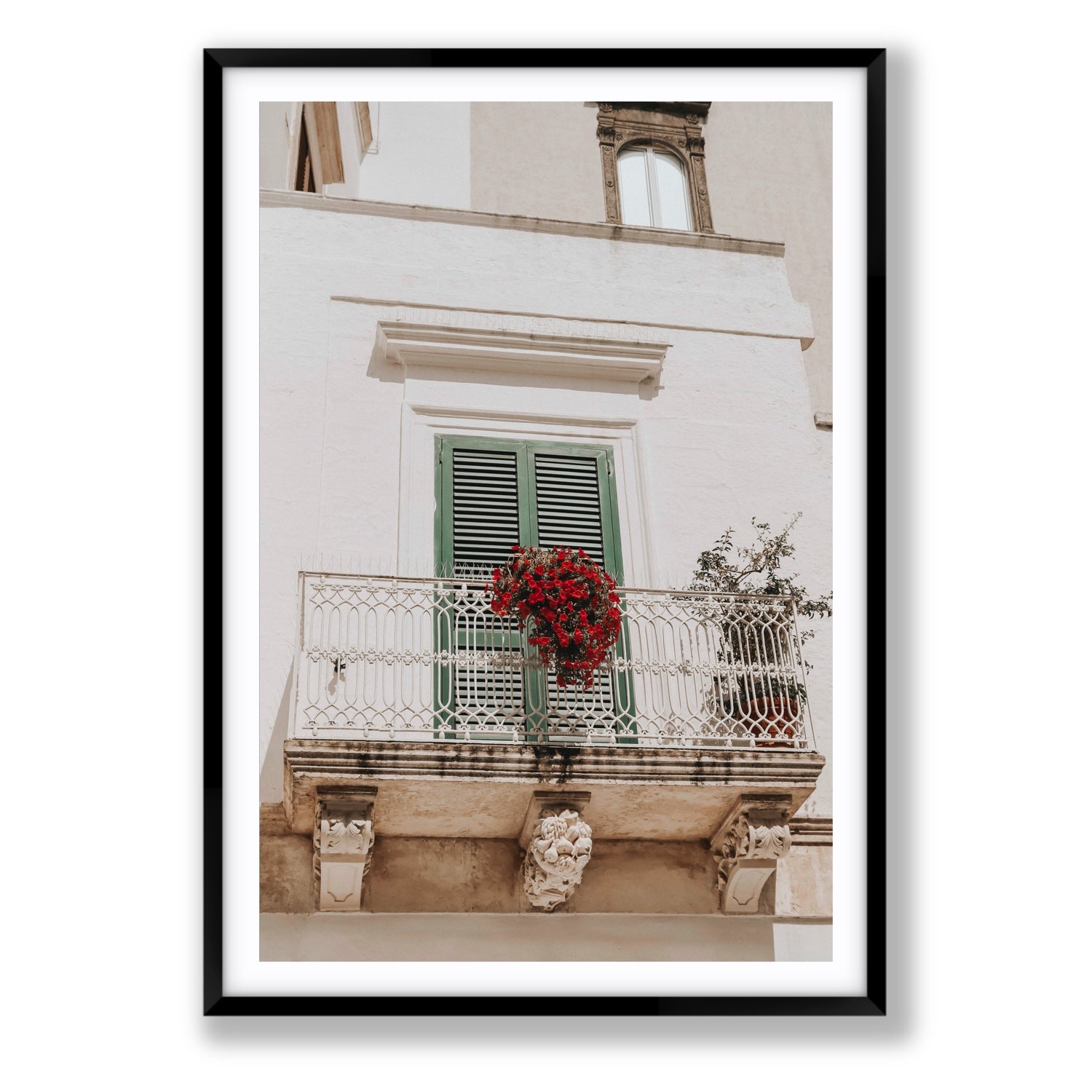 Balcone Estivo Puglia Italian wall art Statement fine art print in black frame with matboard