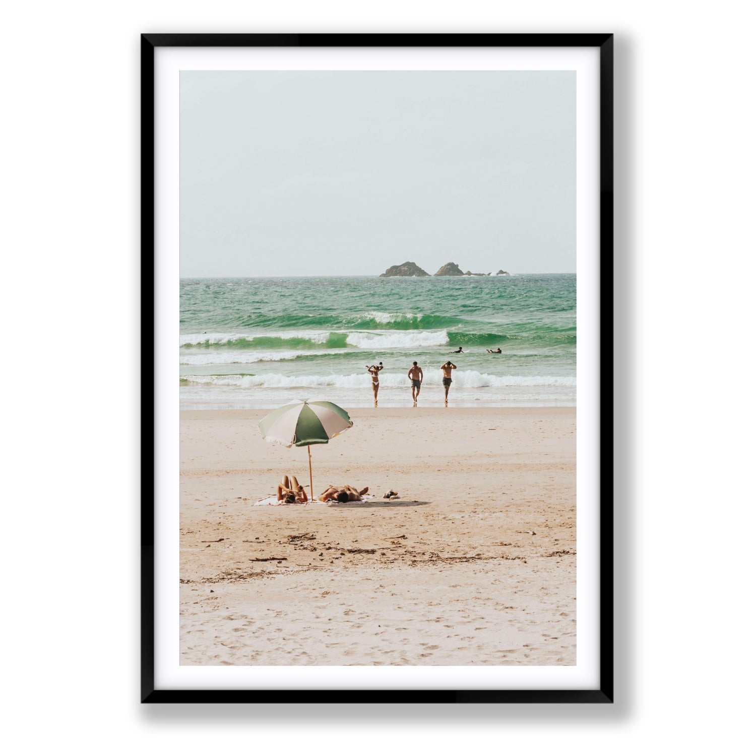 Escape The Ordinary Byron Bay coastal decor wall art Statement fine art print in black frame with matboard