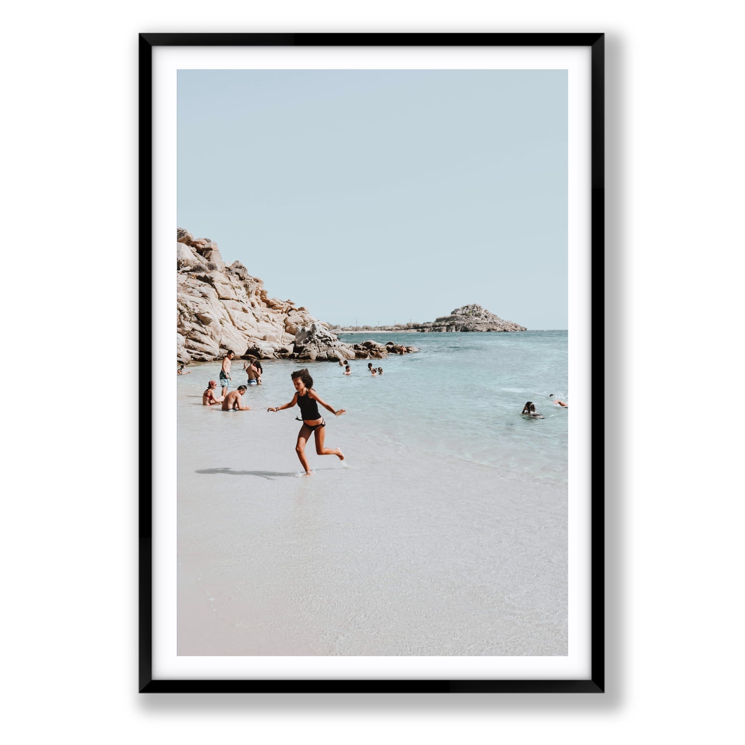 Skipping Angel Mykonos Greek island decor wall art Statement fine art print in black frame with matboard