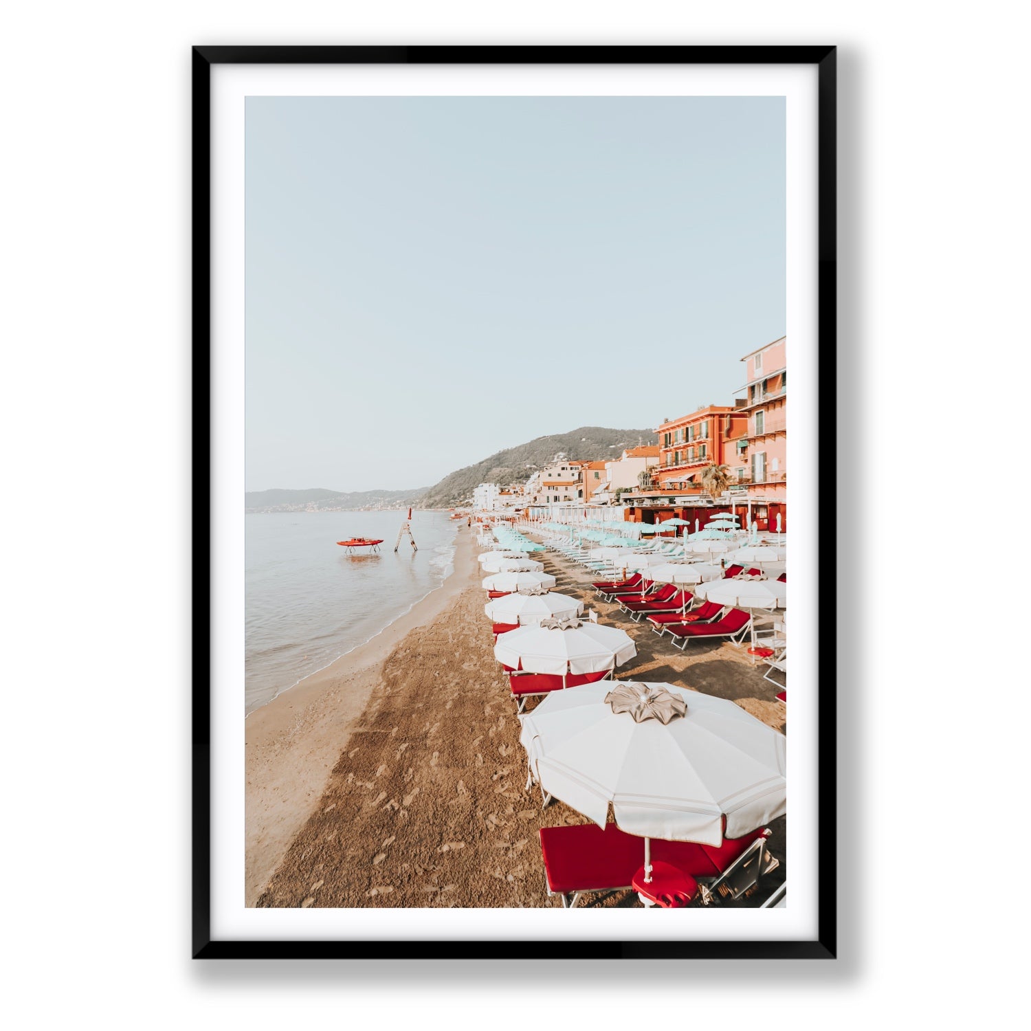 Italian Riviera fine art print, Alassio, Italy, coastal scenes artwork, Statement, Black Frame · Matboard, Fine Art Print