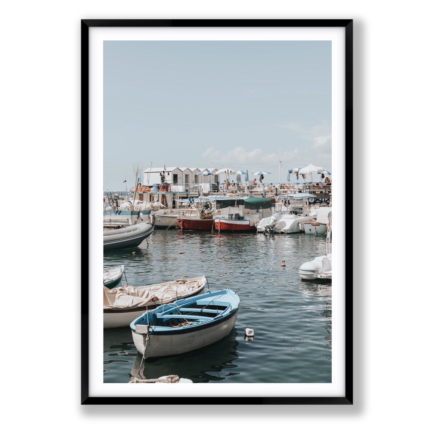Harbour Hues Sorrento coastal Carousel wall art Statement fine art print in black frame with matboard