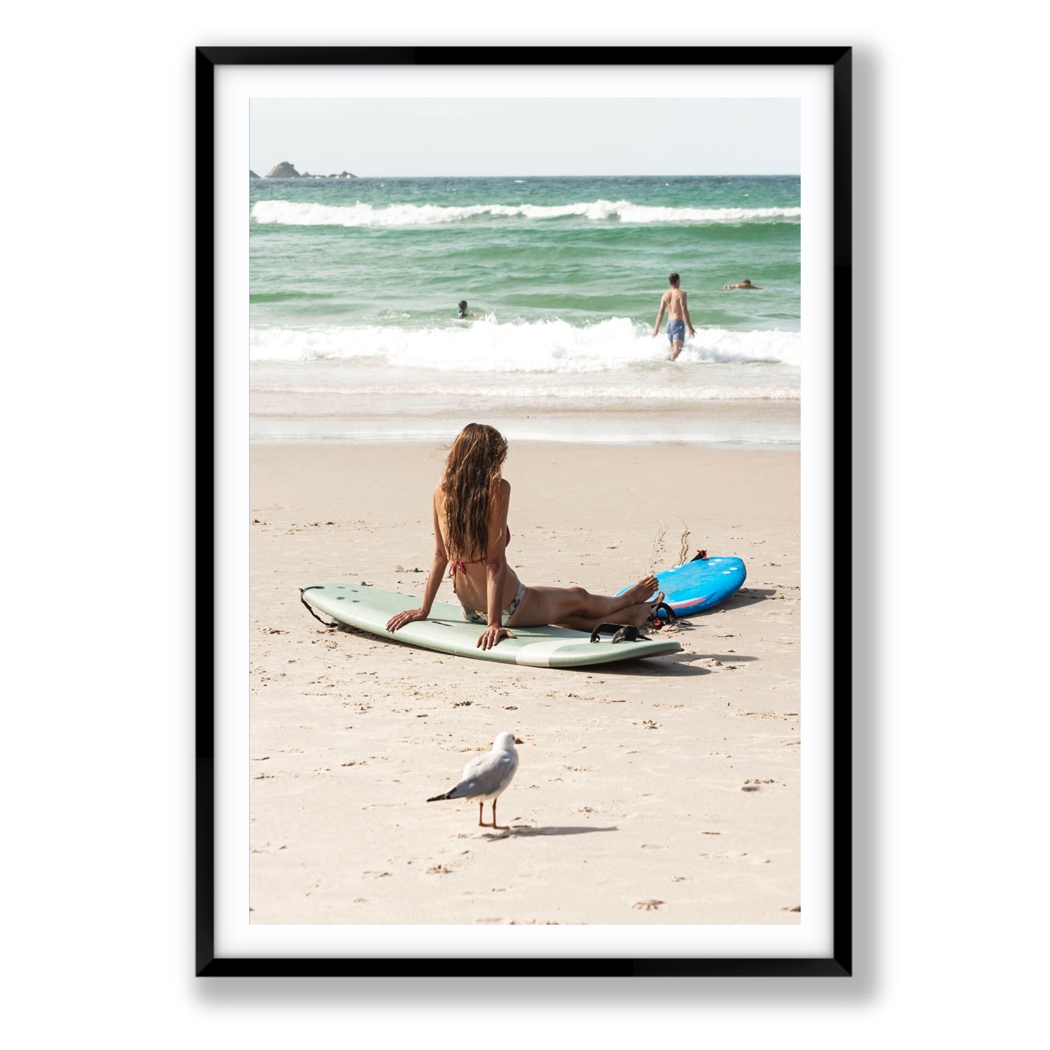 Carissa Byron Bay Surf coastal wall art Statement fine art print in black frame with matboard