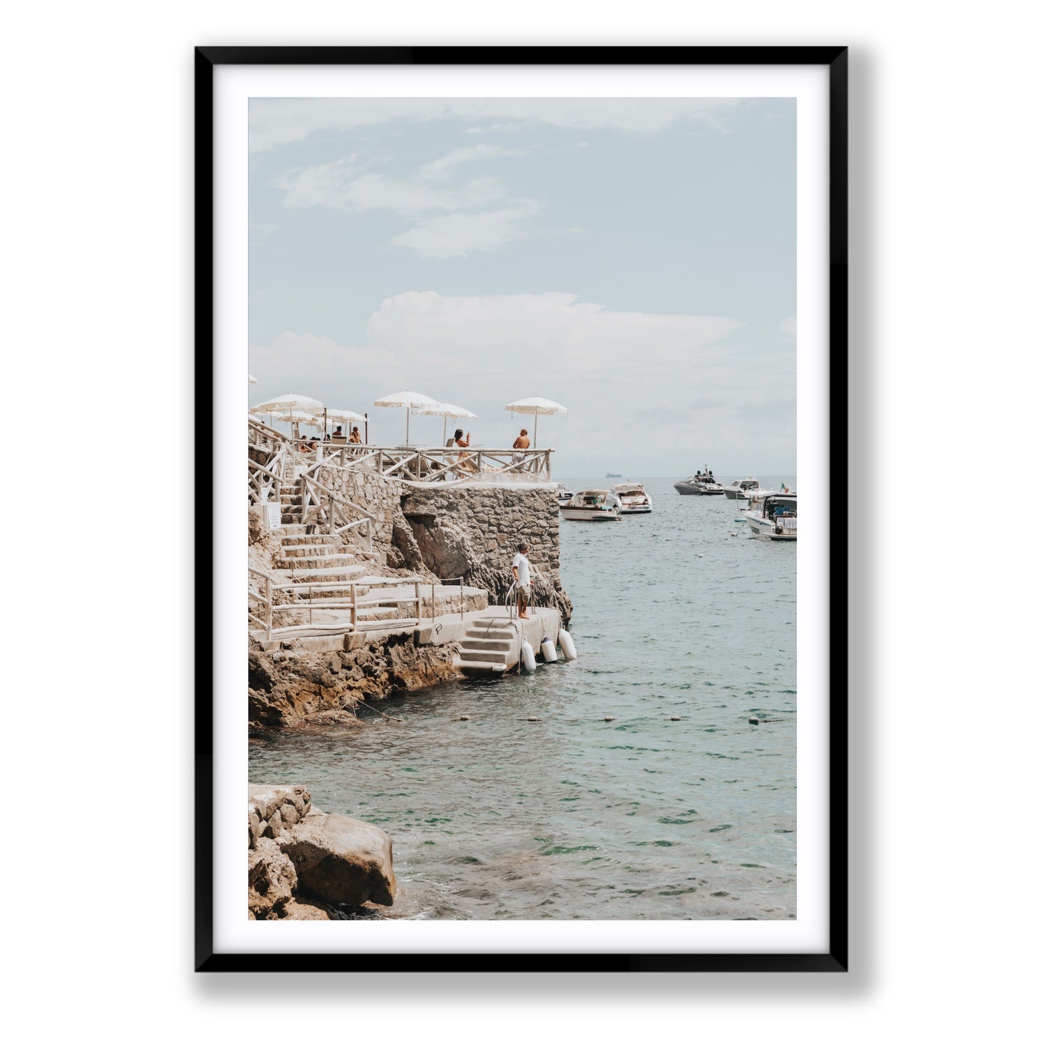 Pier Patrol fine art print, Nerano, Italy, Statement, Black Frame · Matboard, Fine Art Print