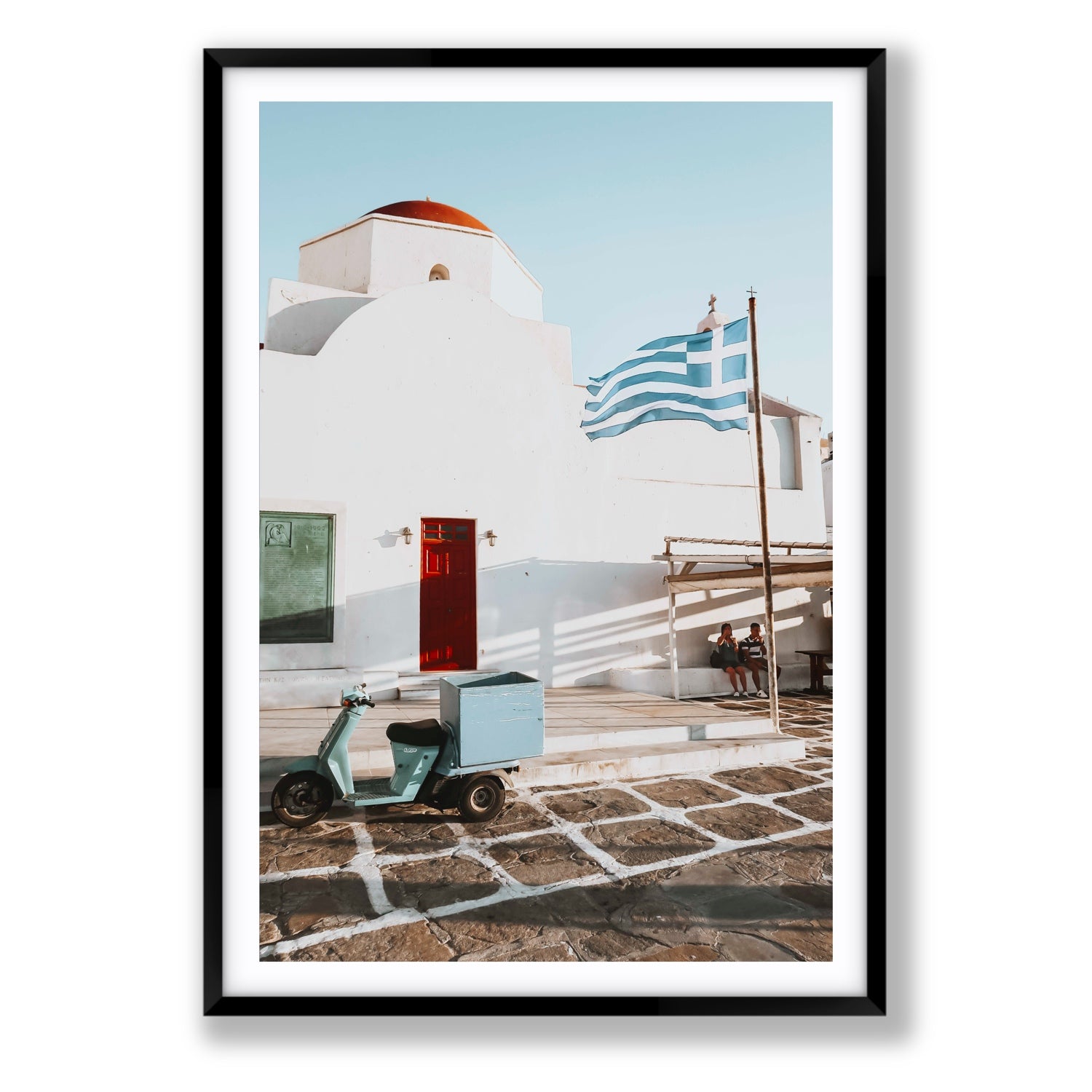 Mykonos Postcard fine art print, Mykonos, Greece, Statement, Black Frame · Matboard, Fine Art Print