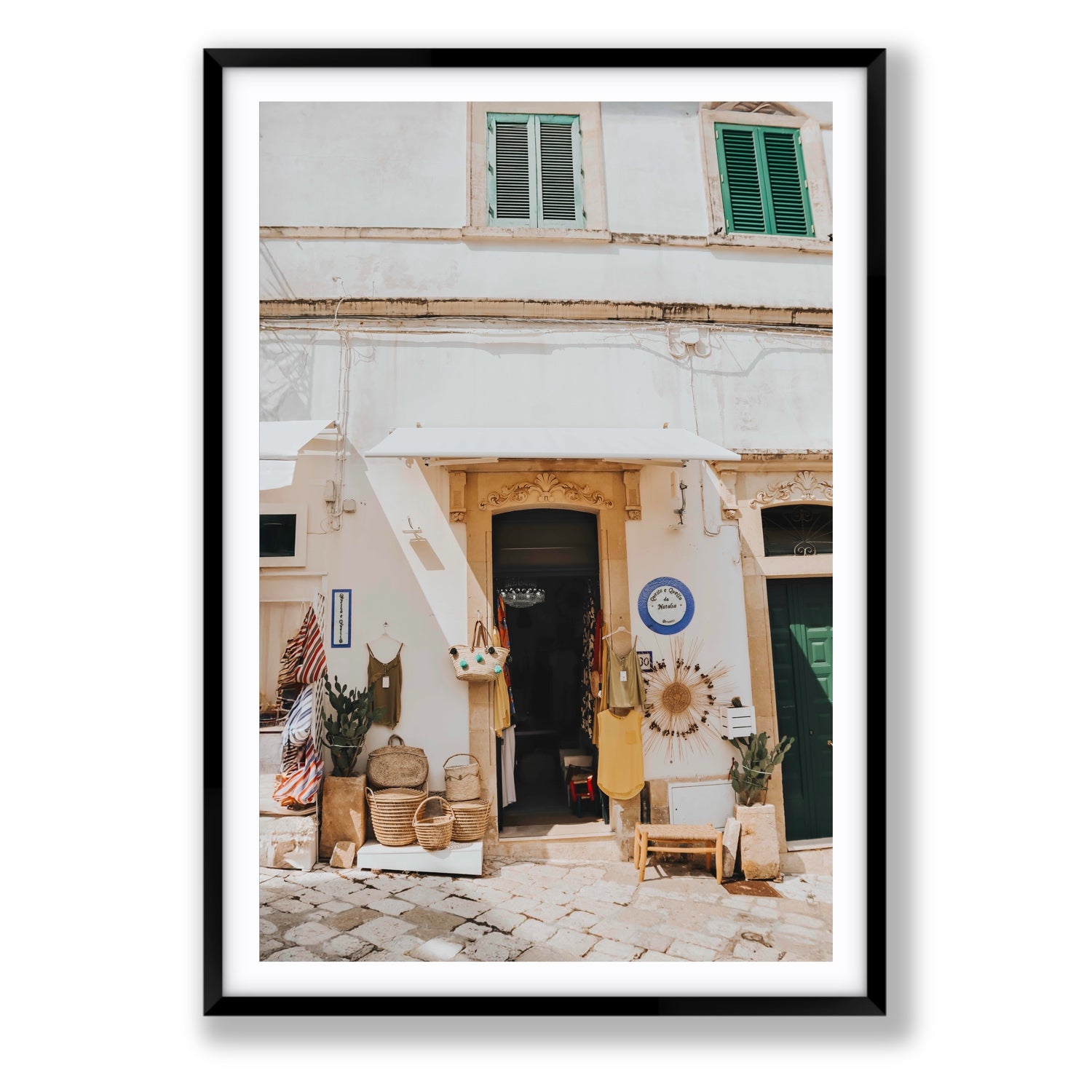 Artisan Ambience Puglia Italian wall art Statement fine art print in black frame with matboard