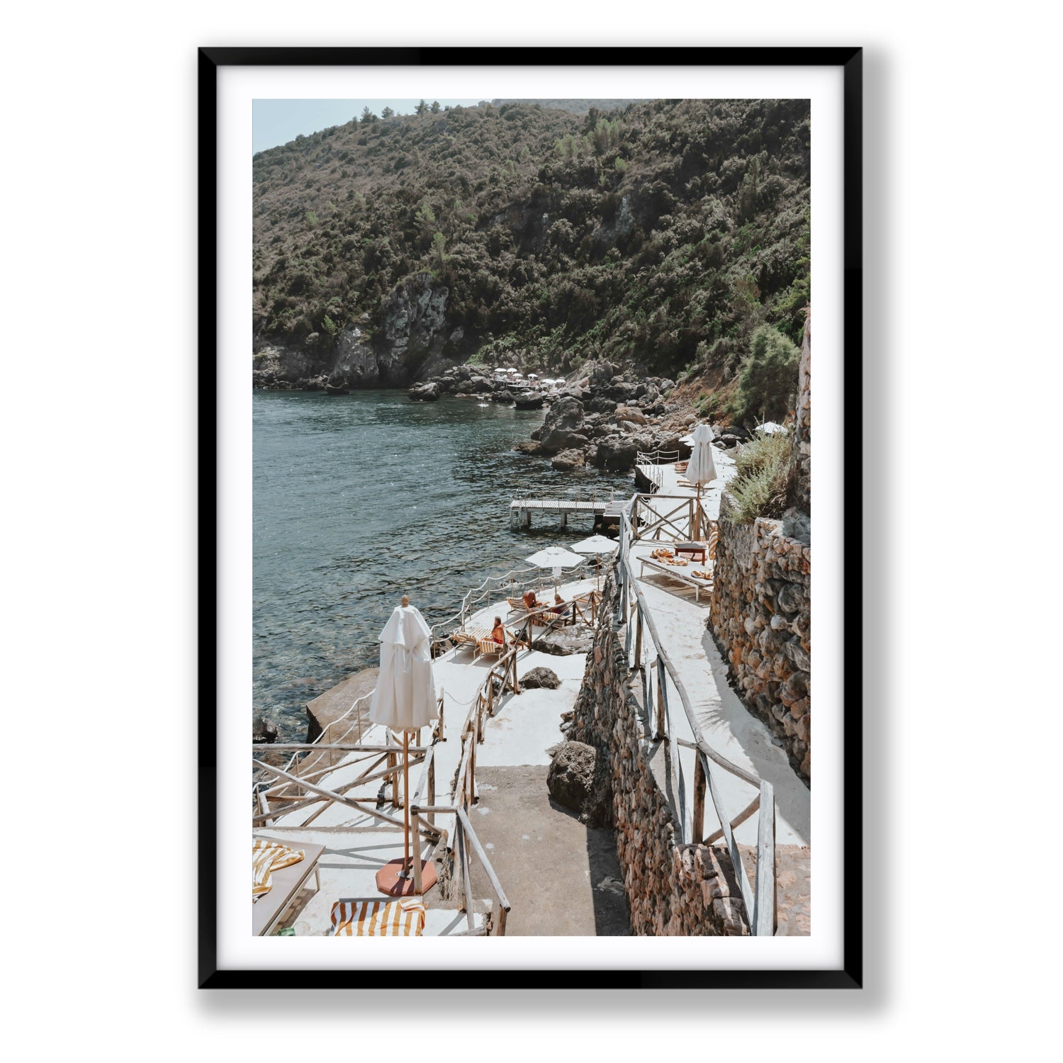 L'Estate Tuscany coastal Italian wall art Statement fine art print in black frame with matboard