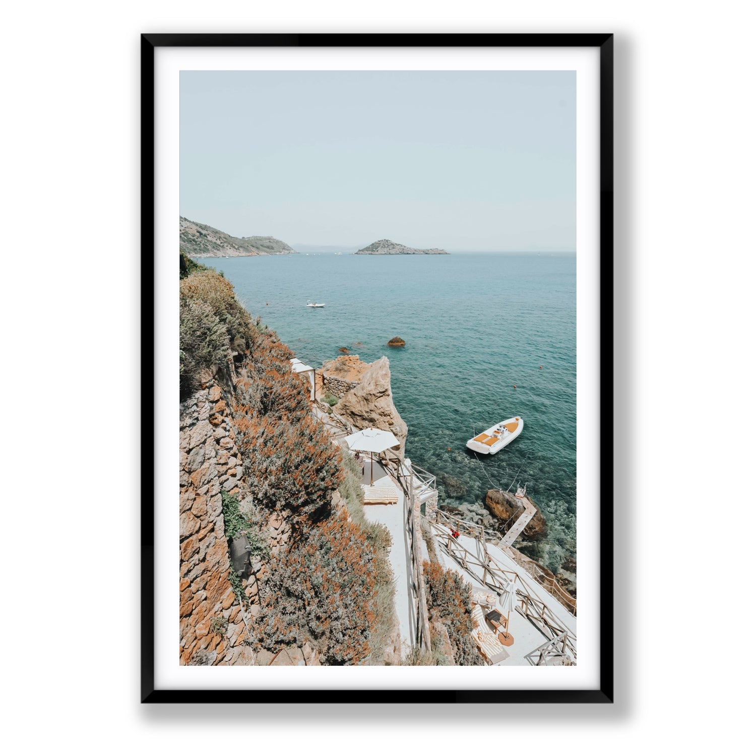 Front Row Seat Tuscany coastal wall art Statement fine art print in black frame with matboard