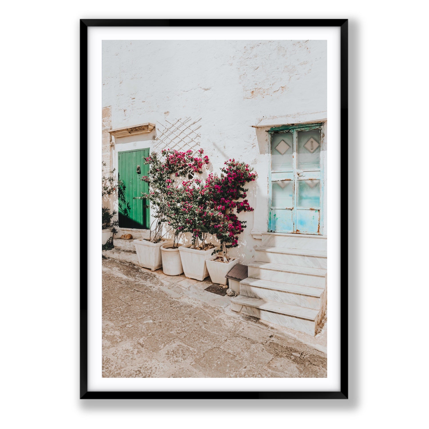 Floral Canvas Puglia Ostuni wall art Statement fine art canvas in black frame