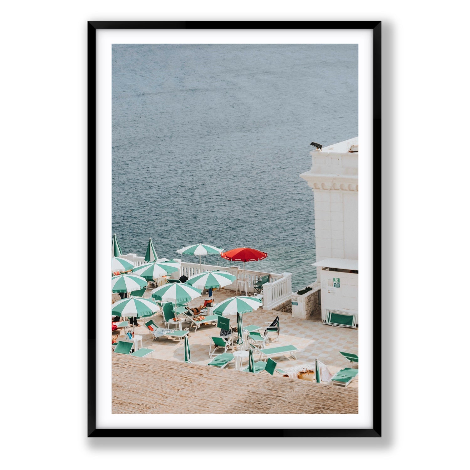 Lido Italiano Puglia beach Italian wall art Statement fine art print in black frame with matboard