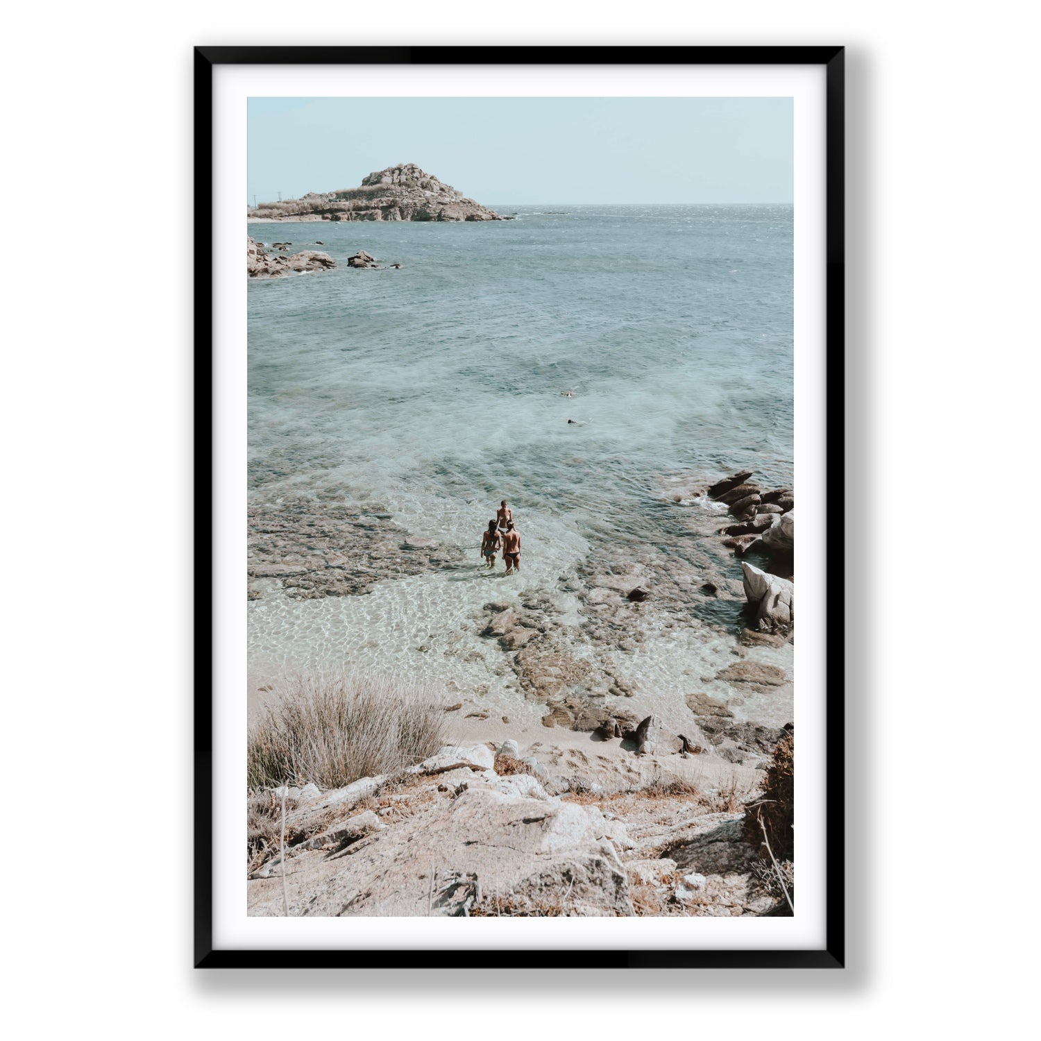 Island Life Mykonos coastal Greek island wall art Statement fine art print in black frame with matboard