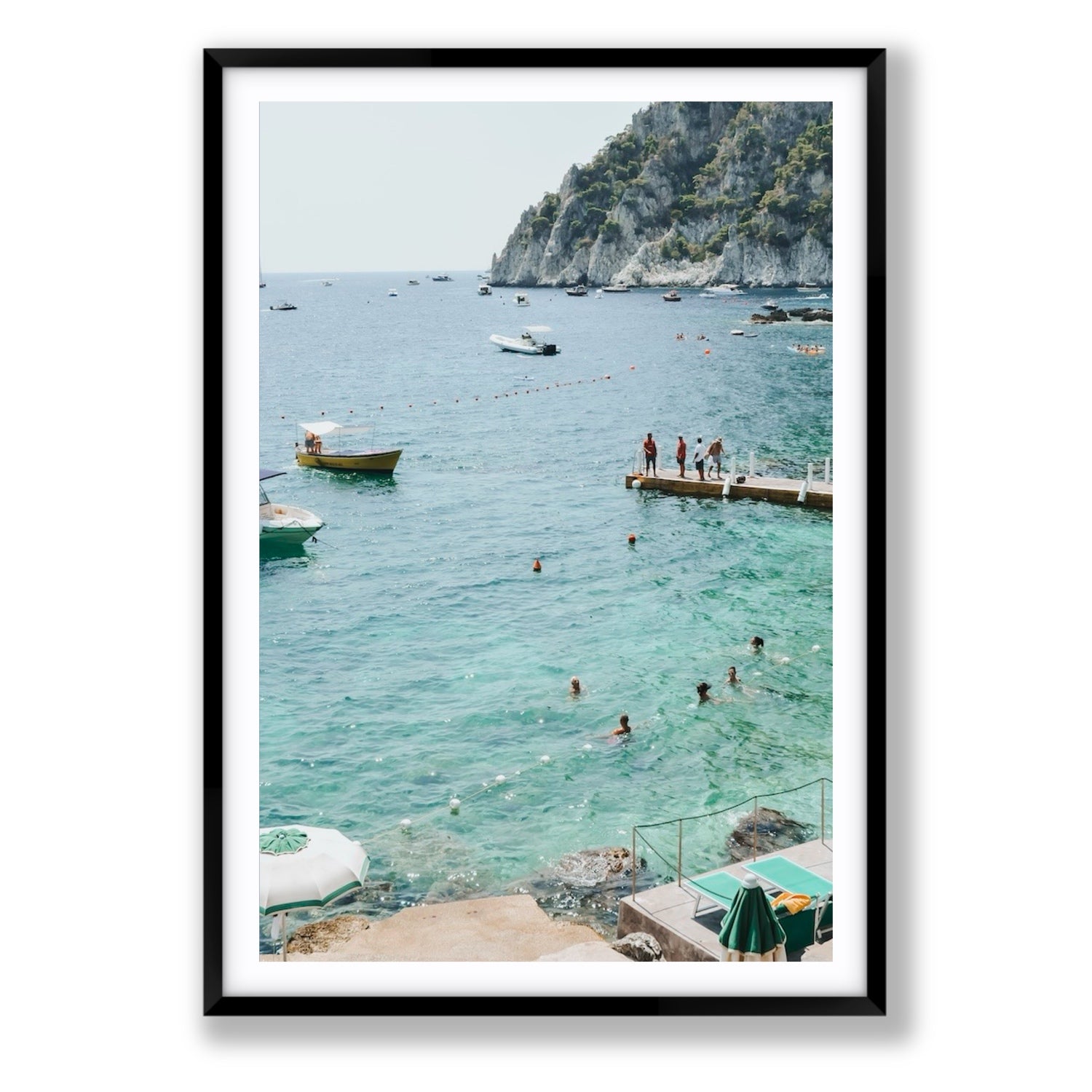 Delizia Pomeridiana Capri coastal wall art Statement fine art print in black frame with matboard