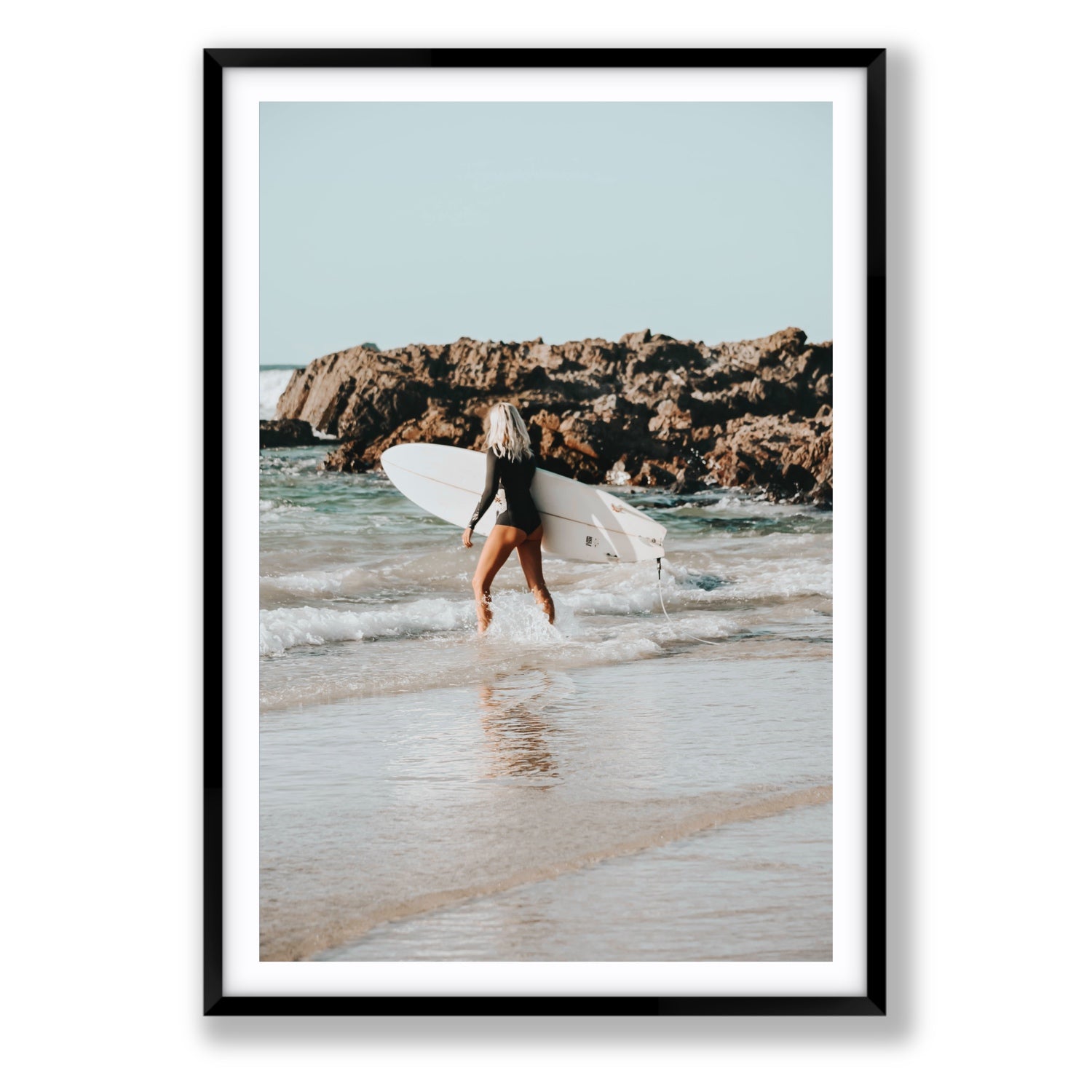 Bethany Byron Bay Surf coastal decor wall art Statement fine art print in black frame with matboard