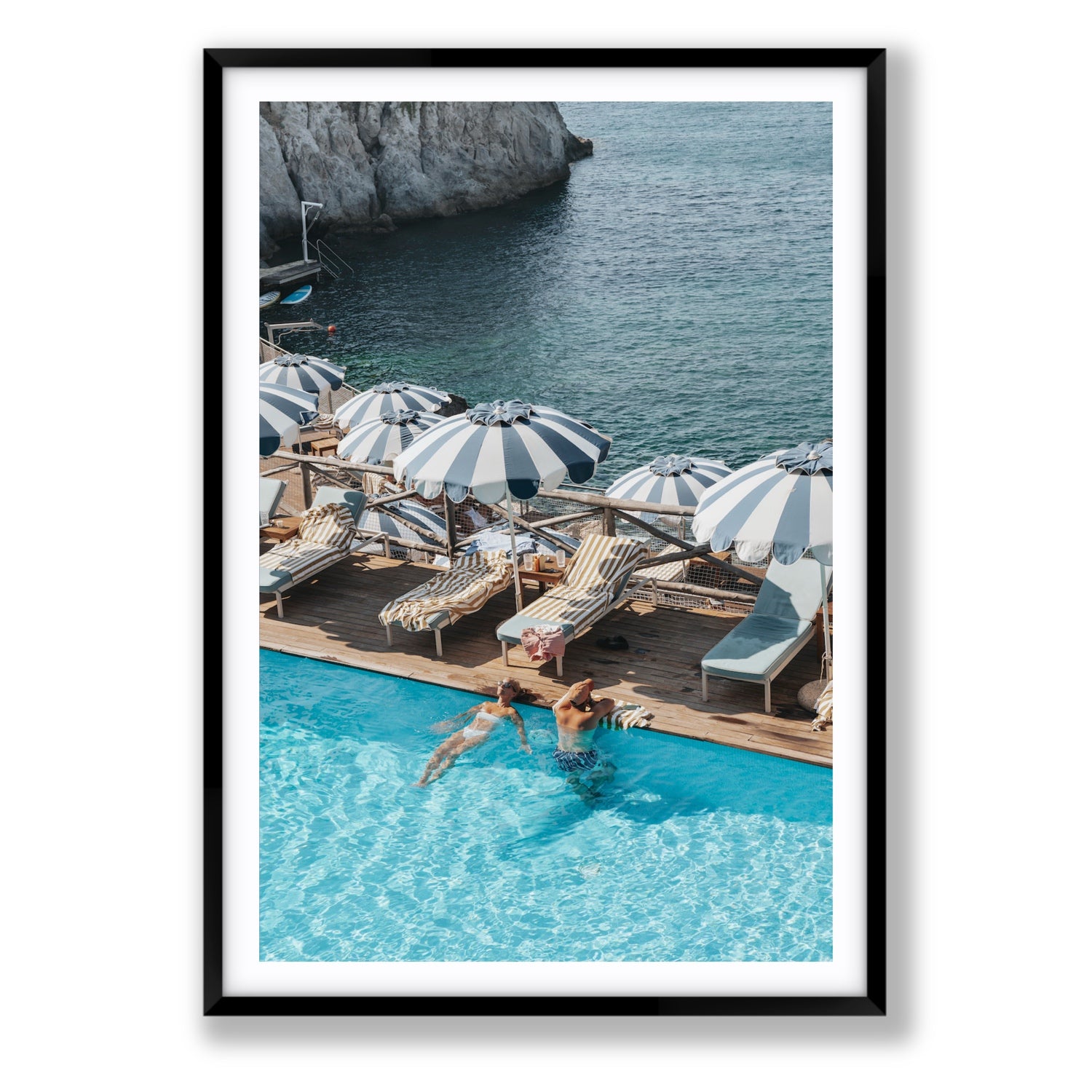I'm Busy Ischia Italian coastal Mediterranean wall art Statement fine art print in black frame with matboard
