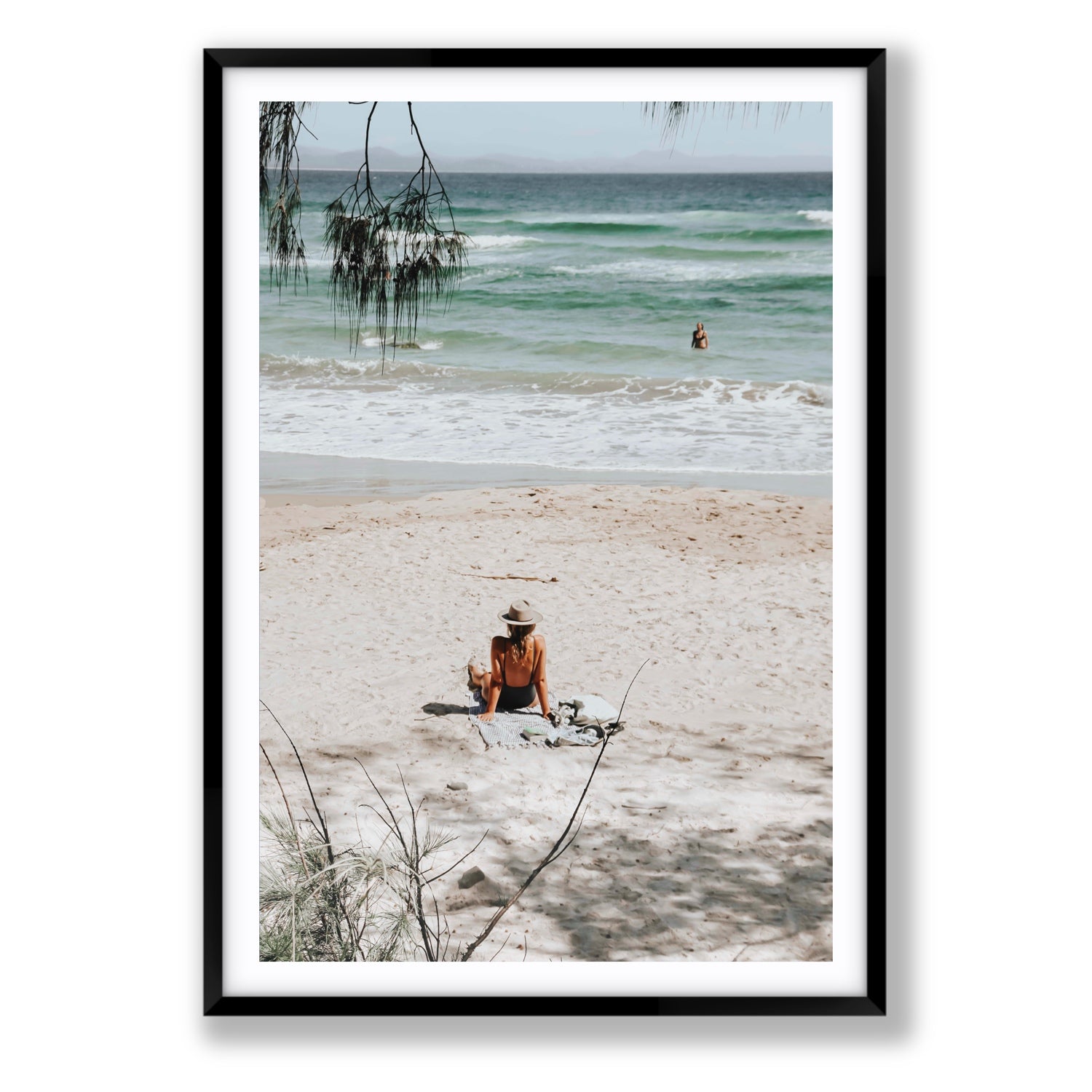 Take It Easy Byron Bay beach coastal decor wall art Statement fine art print in black frame with matboard