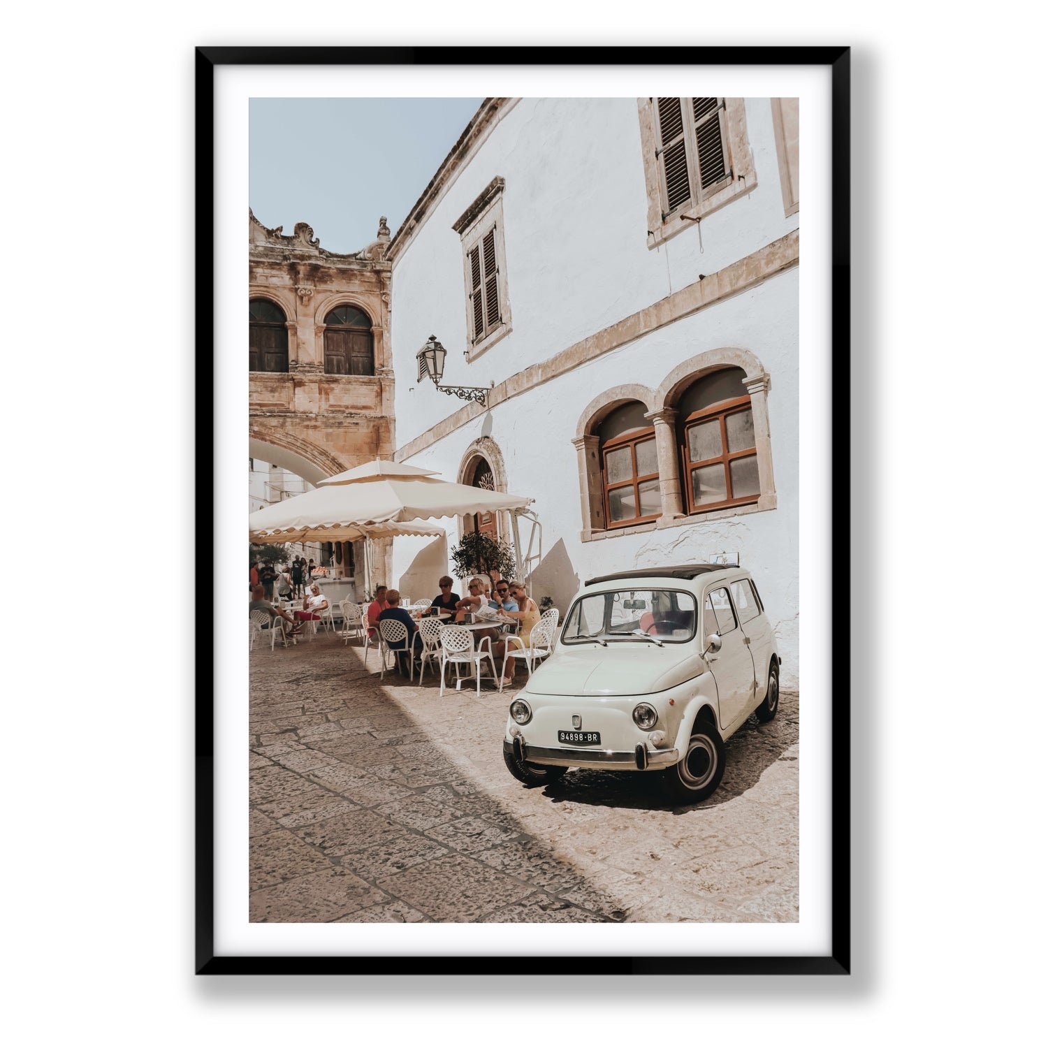 Piazza di Ostuni Puglia Italian wall art Statement fine art print in black frame with matboard