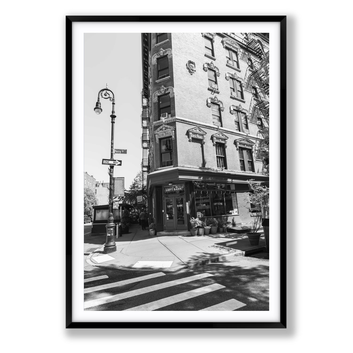 Parisian On Perry New York NYC Black & White wall art Statement fine art print in black frame with matboard