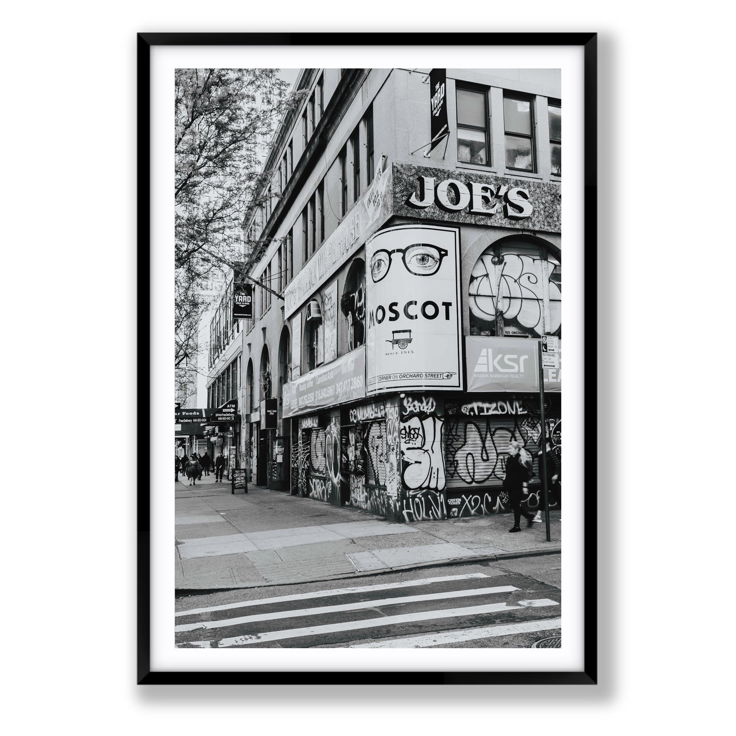 Lower East Side Murals New York NYC Black & White wall art Statement fine art print in black frame with matboard