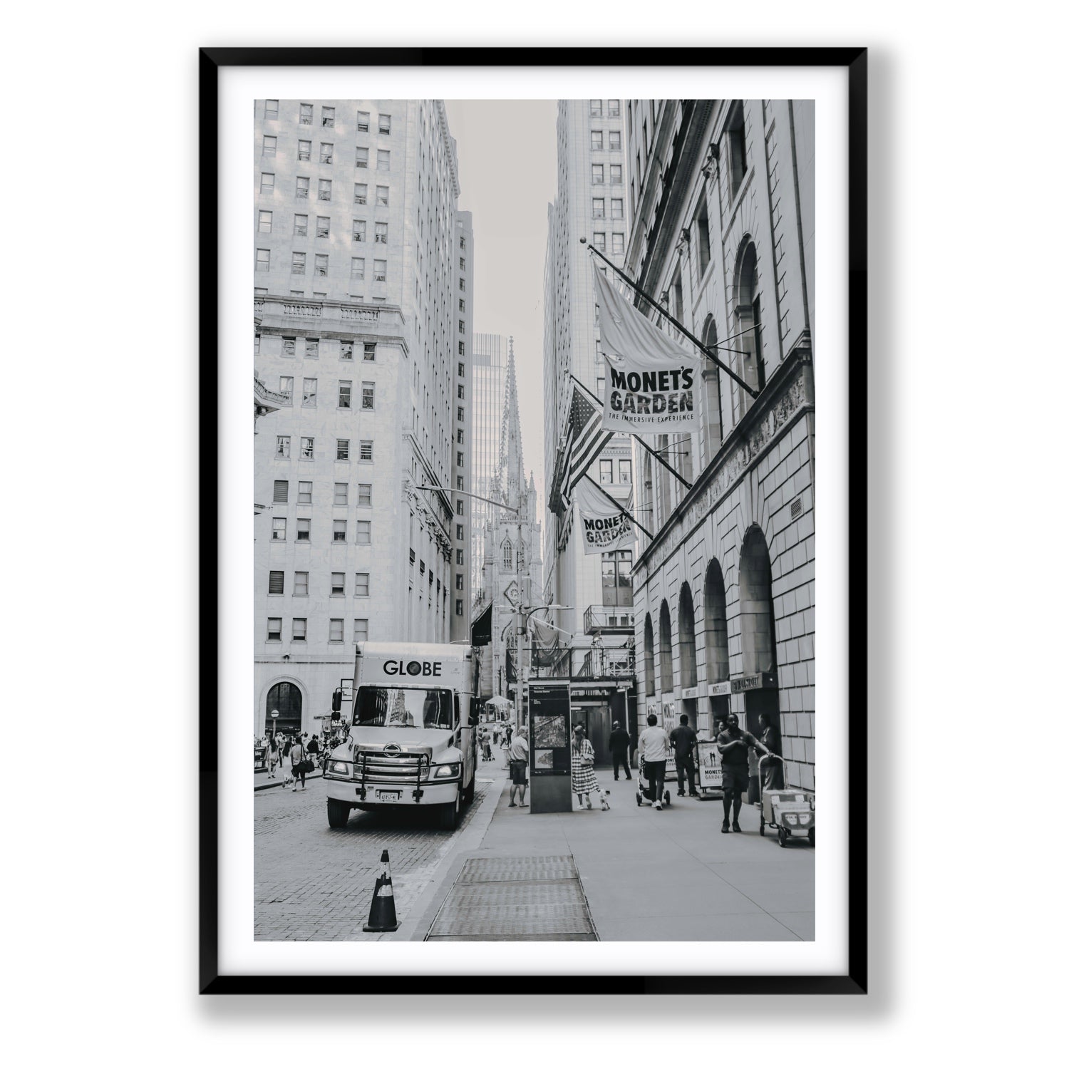 Metropolitan Monotone New York NYC Black & White wall art Statement fine art print in black frame with matboard