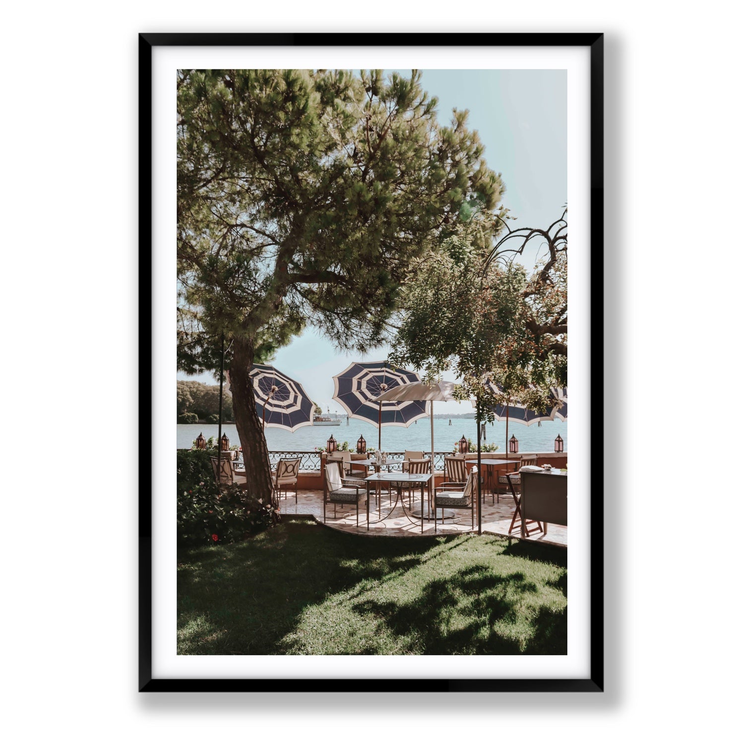 Tranquil Gardens Venice Italian wall art Statement fine art print in black frame with matboard
