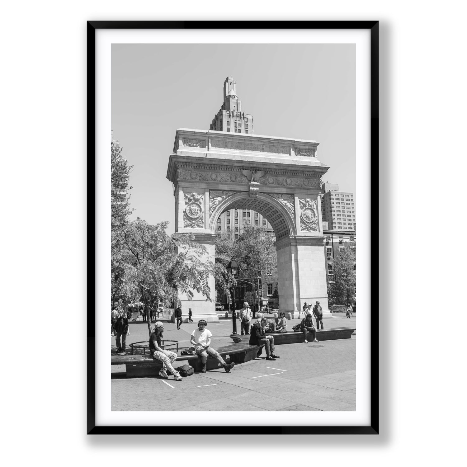 City Picnic New York NYC Black & White wall art Statement fine art print in black frame with matboard