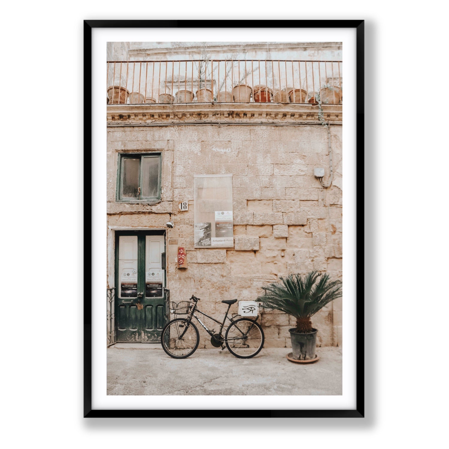 Golden Facades Puglia Lecce Italian wall art Statement fine art print in black frame with matboard