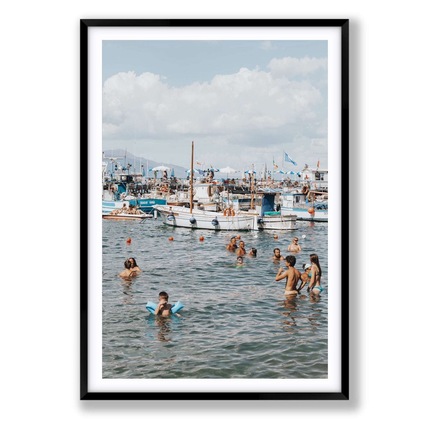 Vacanze Italiane Sorrento Italian coastal wall art Statement fine art print in black frame with matboard