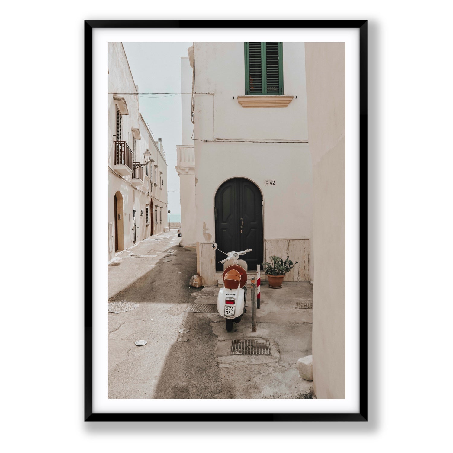 La Casa 42 Puglia Gallipoli Italian wall art Statement fine art print in black frame with matboard