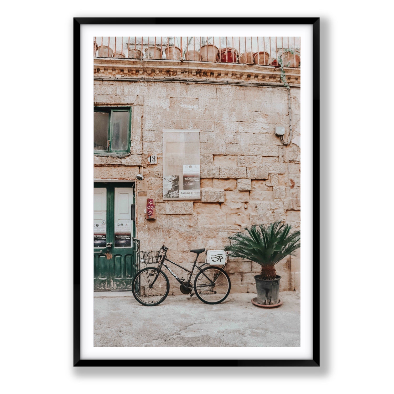 Salento Streets Puglia Lecce Italian wall art Statement fine art print in black frame with matboard