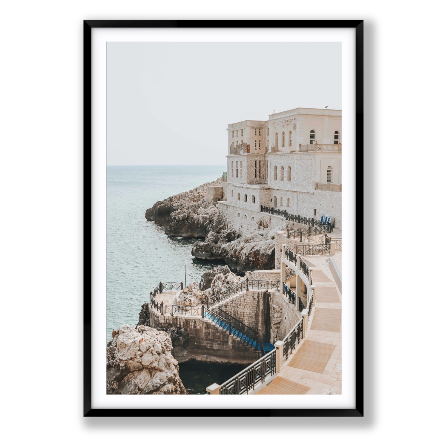 Santa Cesarea Puglia Italian coastal wall art Statement fine art print in black frame with matboard