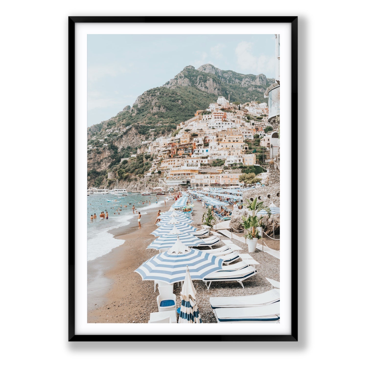 The Cliffside Village fine art print, Positano, Italy, Statement, Black Frame · Matboard, Fine Art Print
