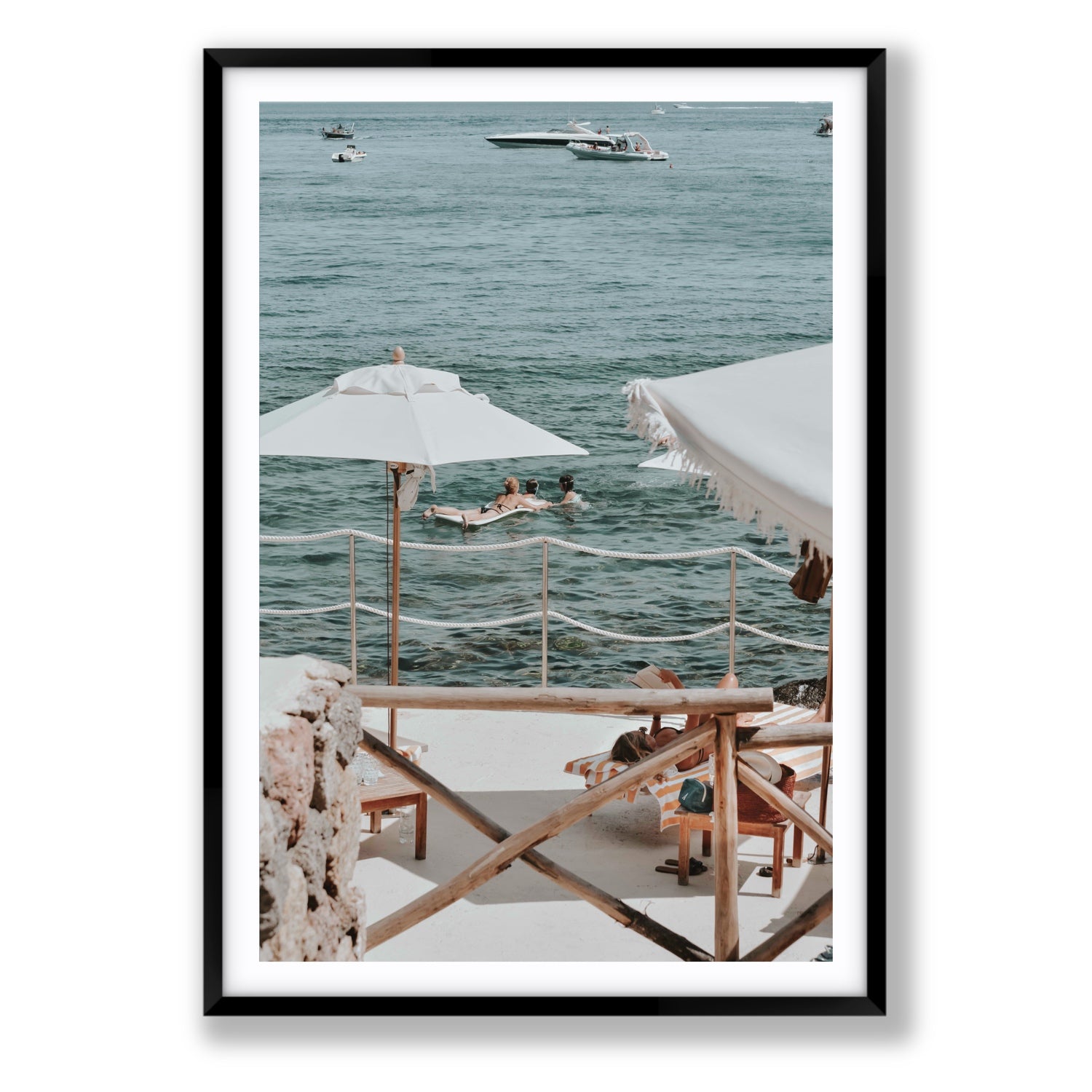 Hideaway Tuscany coastal Mediterranean wall art Statement fine art print in black frame with matboard