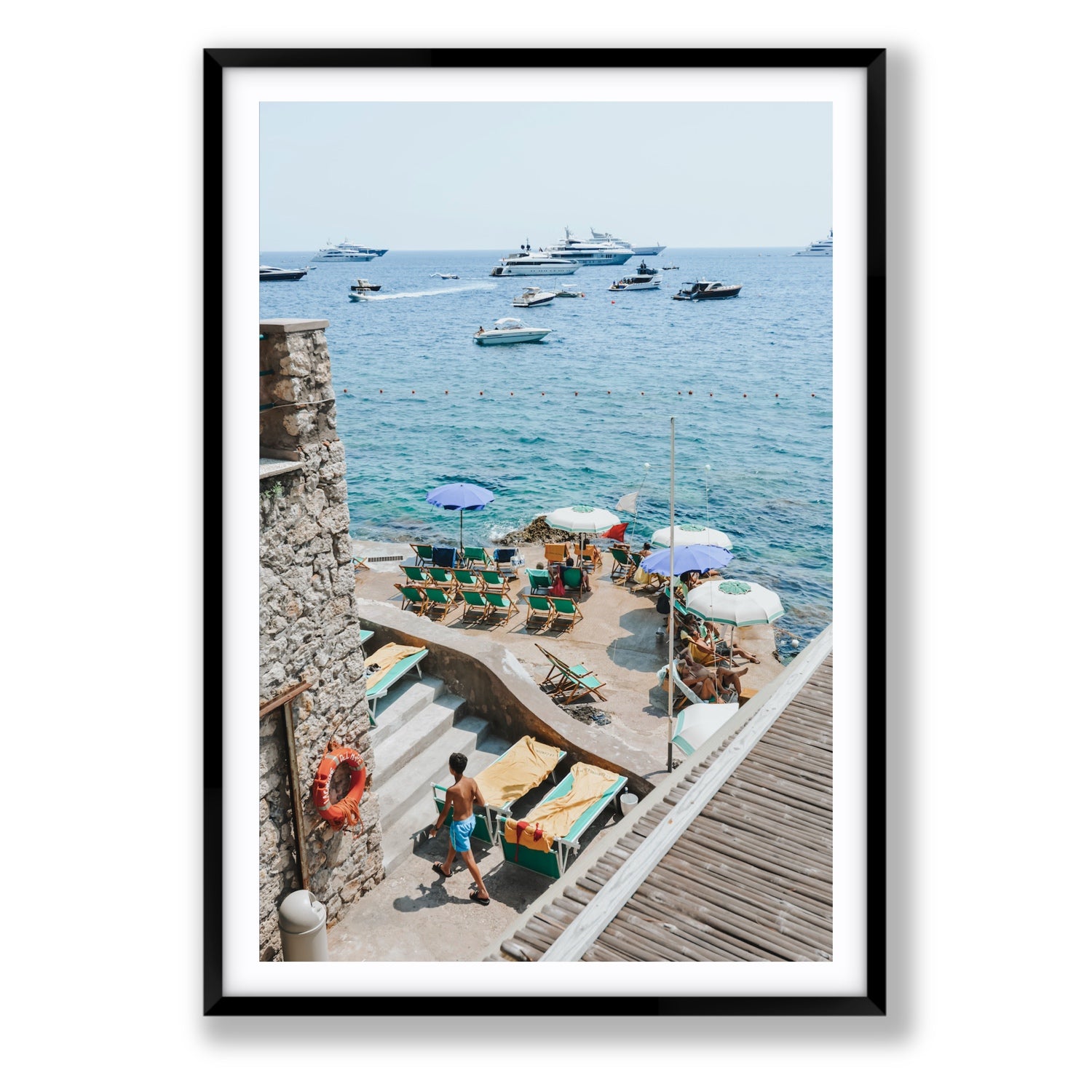 Canzone di Capri Capri Italian beach wall art Statement fine art print in black frame with matboard