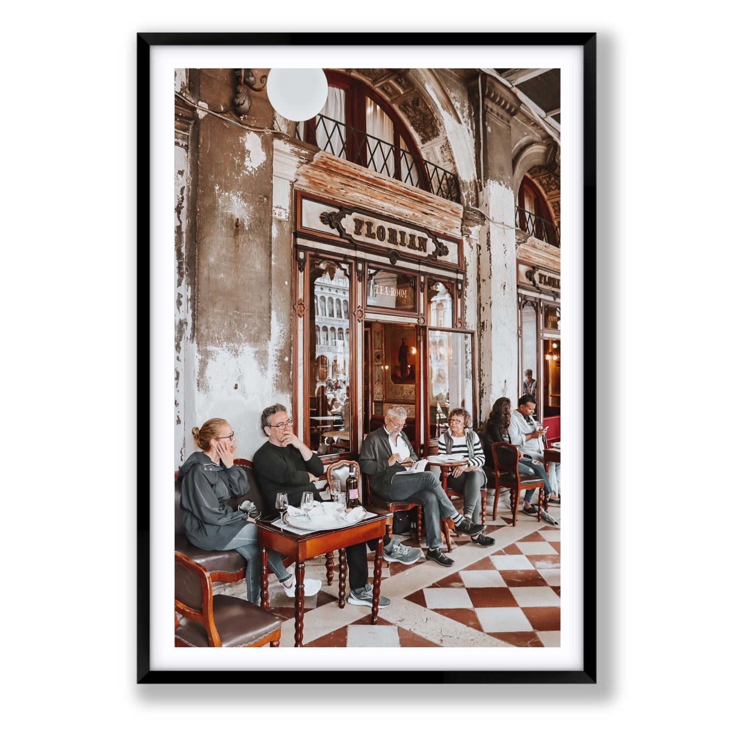 Tea Room Venice Italian wall art Statement fine art print in black frame with matboard