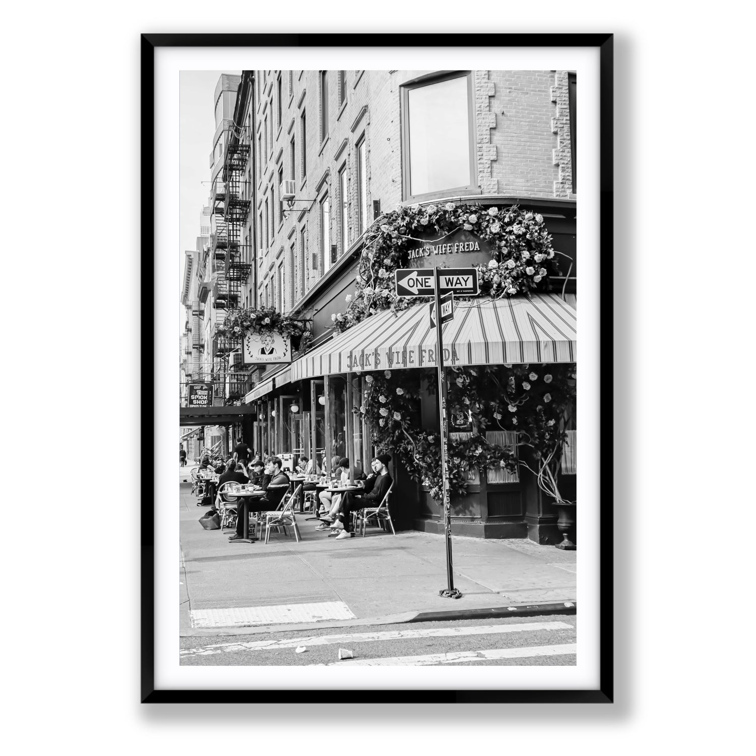 Freda's Feast New York NYC Black & White wall art Statement fine art print in black frame with matboard