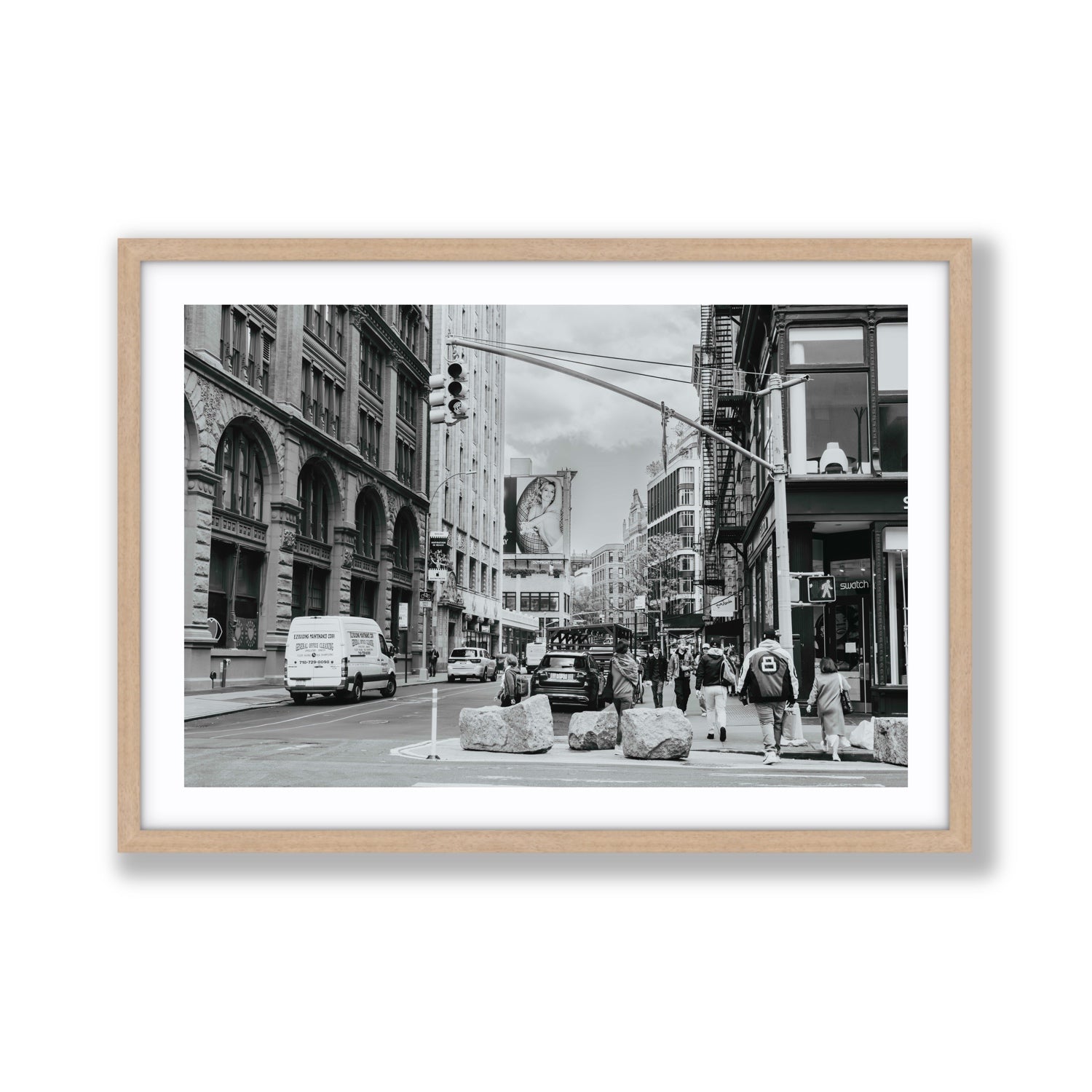 Inkwell Metropolis New York NYC Black & White wall art Giant fine art print in natural oak frame with matboard
