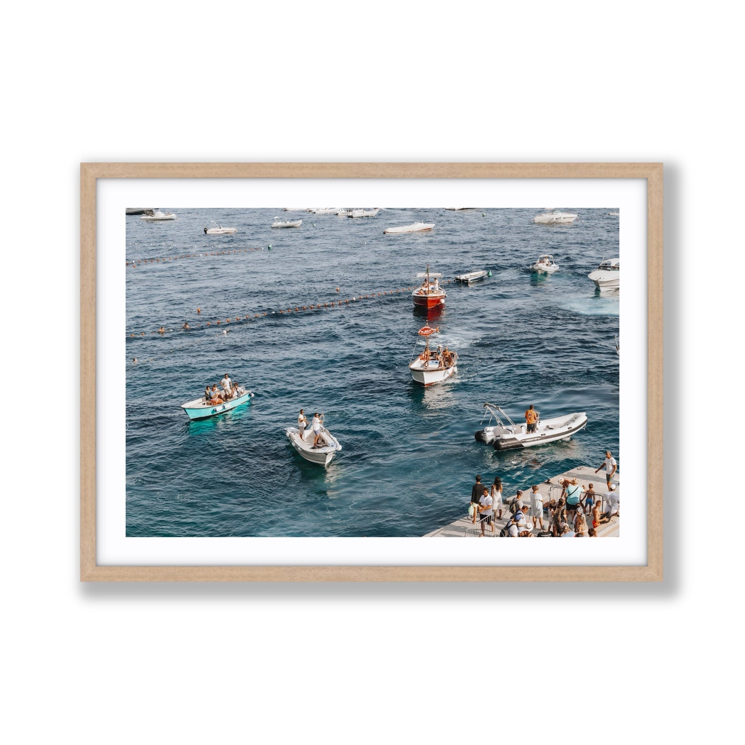 Nautical Parade Positano wall art Giant fine art print in natural oak frame with matboard