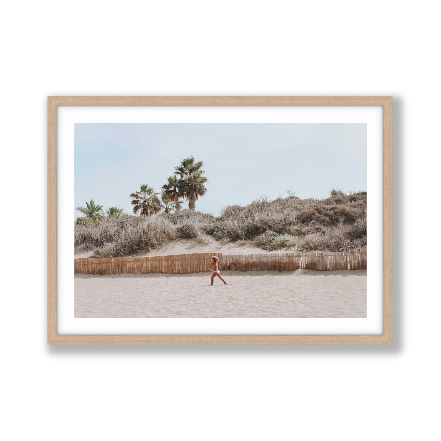 Ragazza Da Spiaggia Puglia beach Italian fine art print Giant fine art print in natural oak frame with matboard