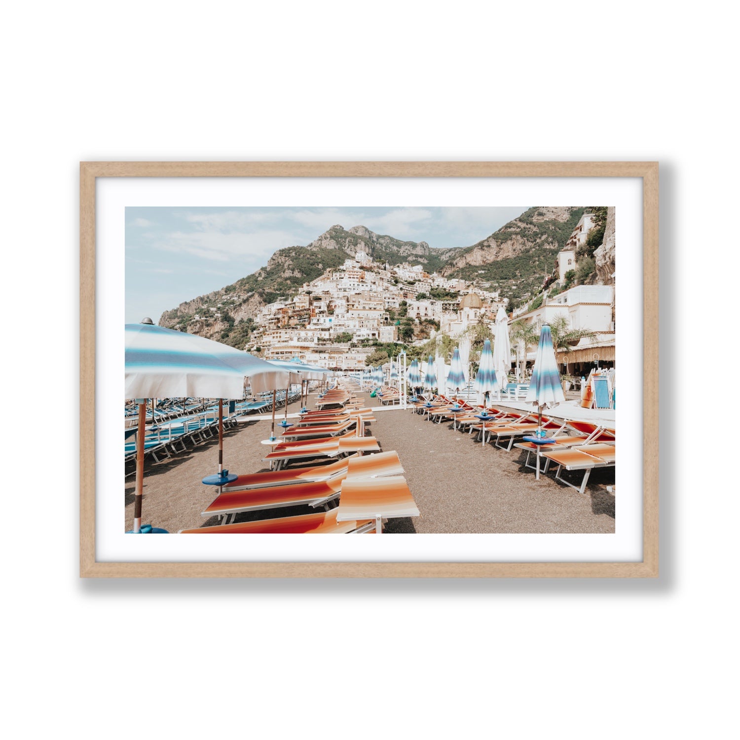 Spiaggia Grande fine art print, Positano, Italy, Giant, Natural Oak Frame · Matboard, Fine Art Print